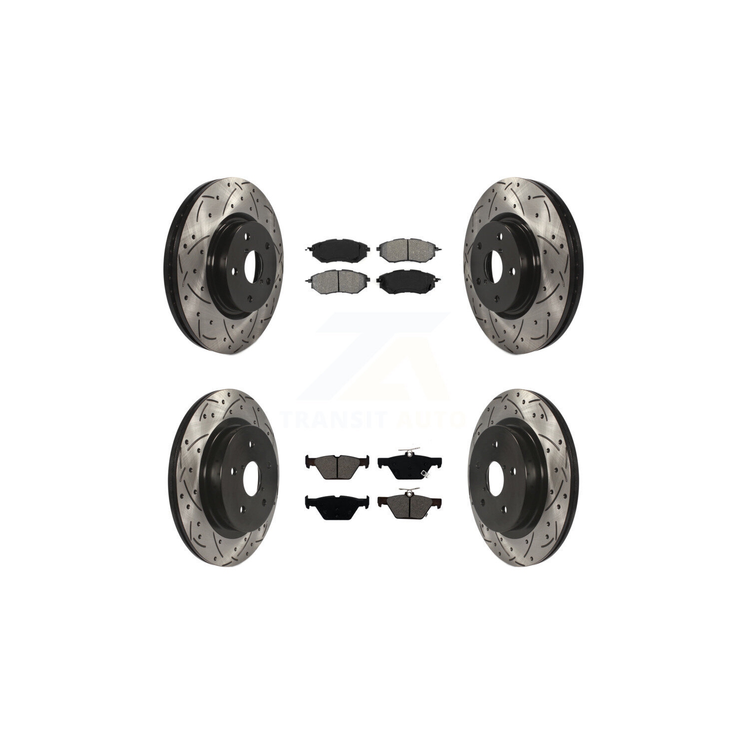 Front Rear Drilled Slot Brake Rotor & Semi-Metallic Pad Kit For Subaru Outback WRX Legacy KDS-100523