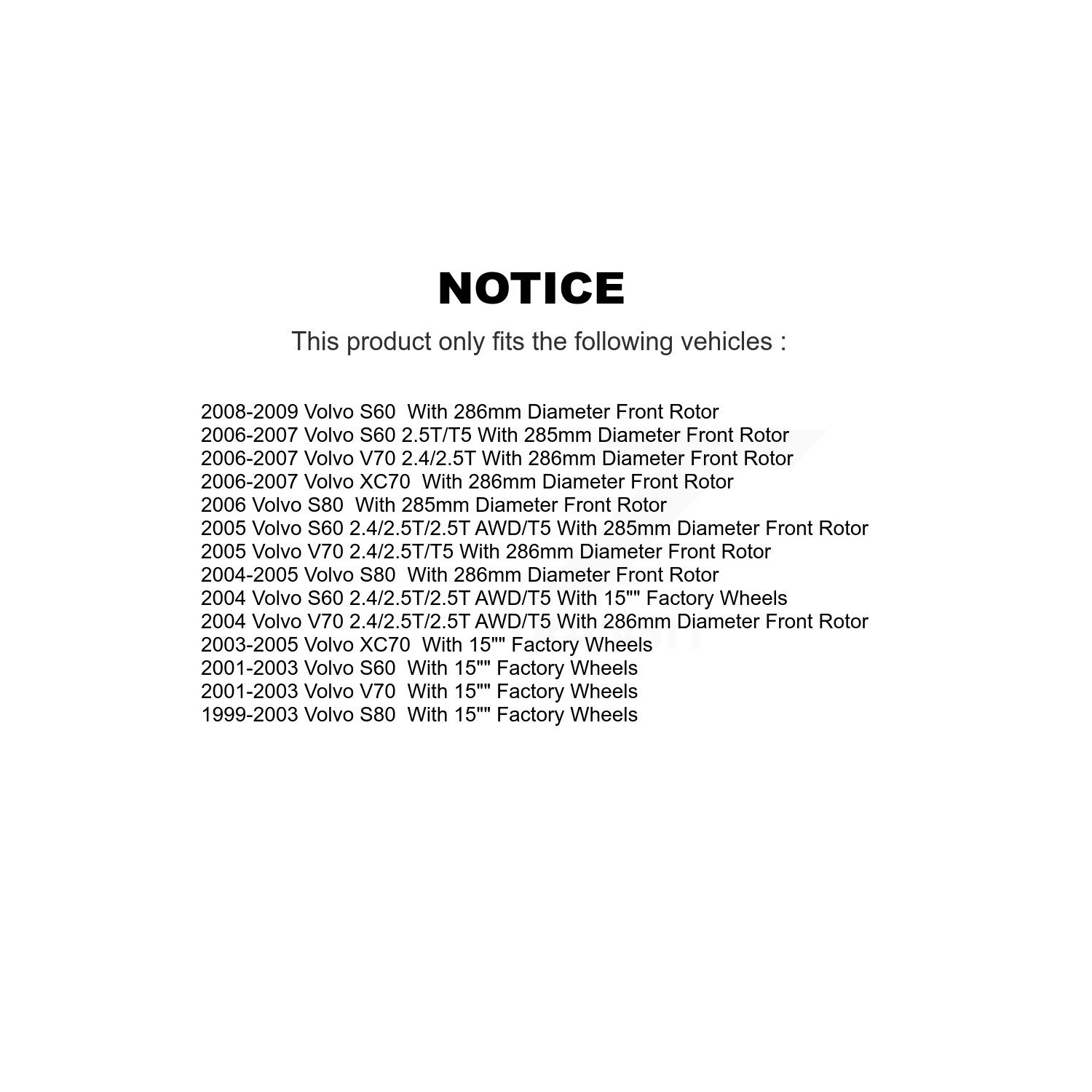 Front Coated Disc Brake Rotors And Semi-Metallic Pads Kit For Volvo S60 XC70 V70 S80 KGA-100662