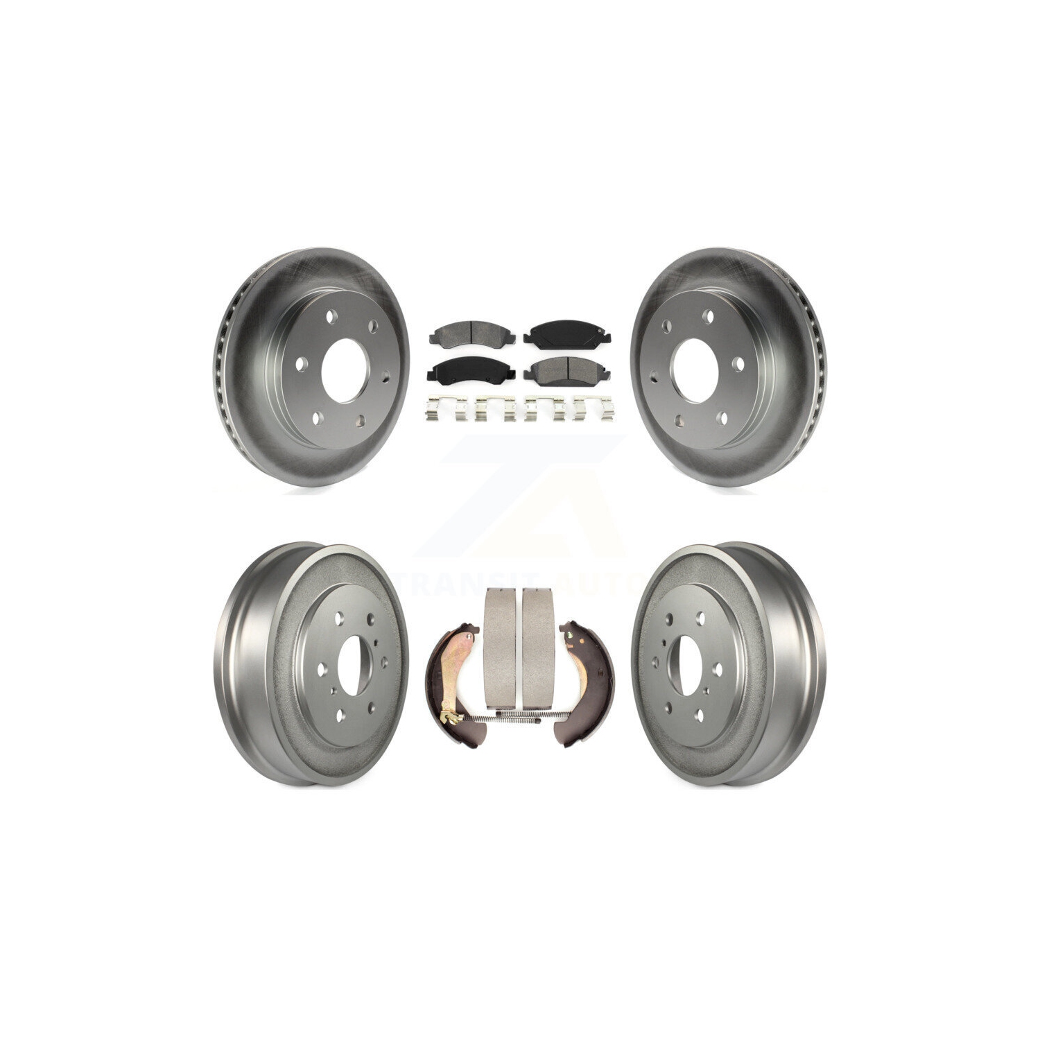 Front Rear Coated Disc Brake Rotors Semi-Metallic Pads And Drum Kit For GMC Sierra 1500 KGS-102477