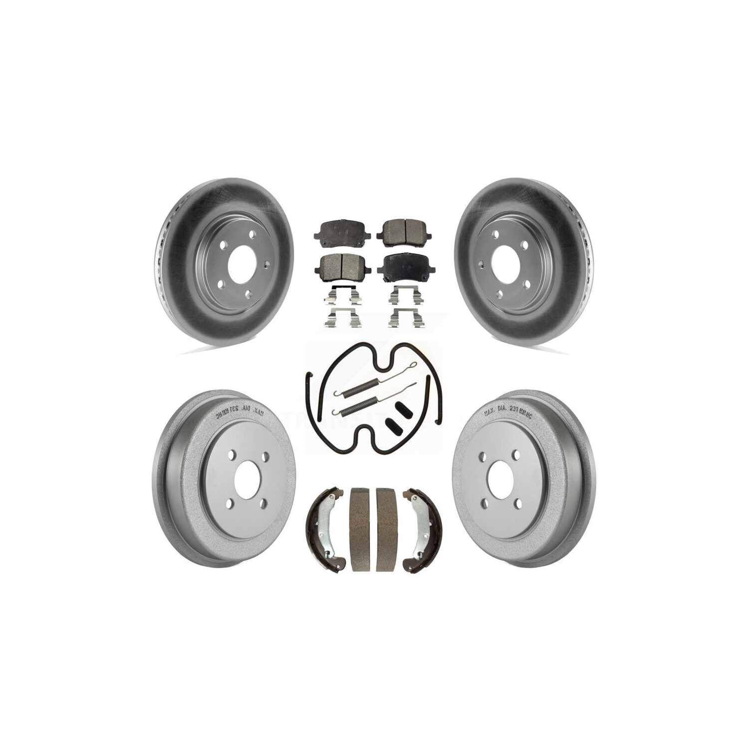 Front Rear Coated Disc Brake Rotor Semi-Metallic Pad & Drum Kit For Pontiac Pursuit KGF-101689