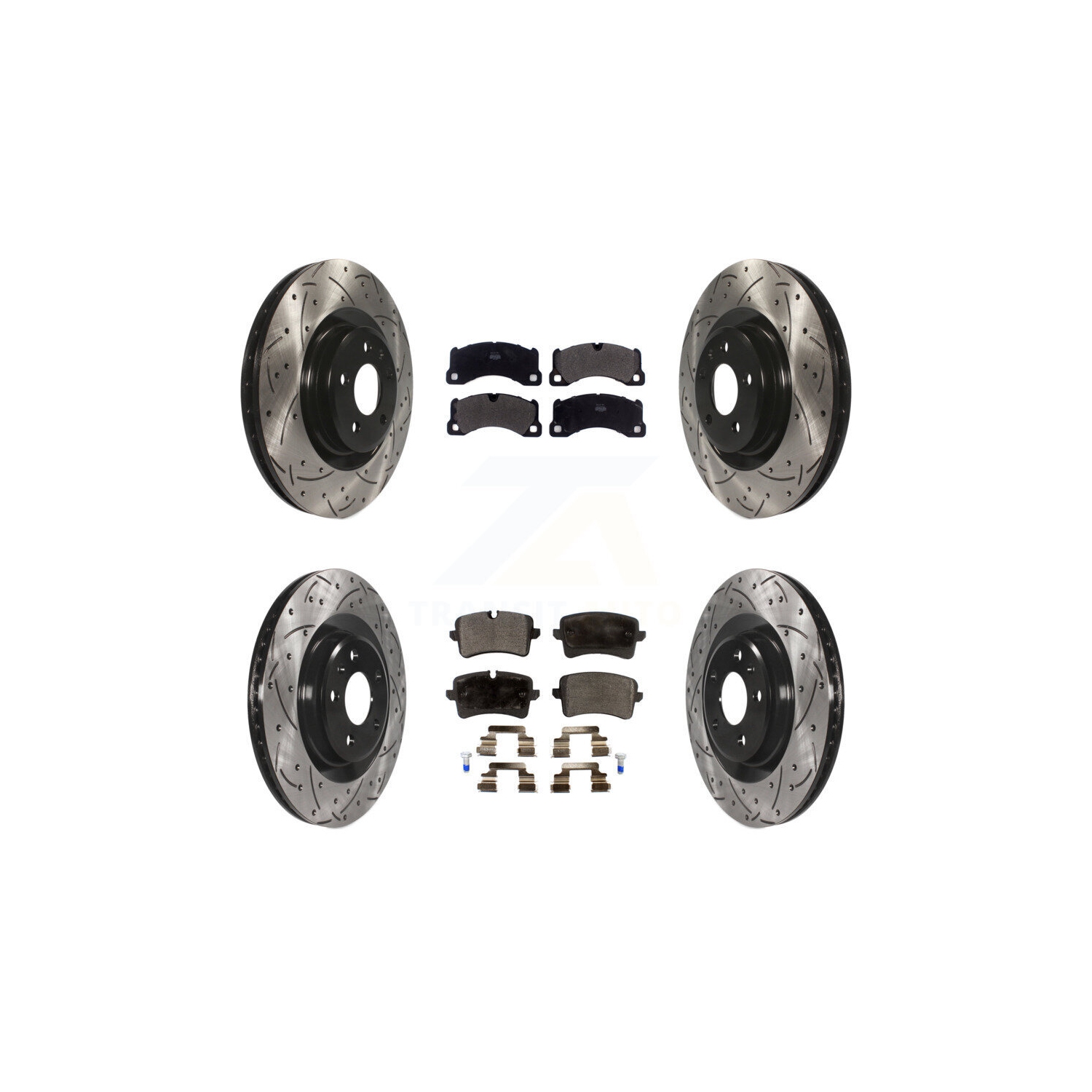 Front Rear Drill Slot Disc Brake Rotors Semi-Metallic Pad Kit For 2017 Porsche Macan Base KDF-100660