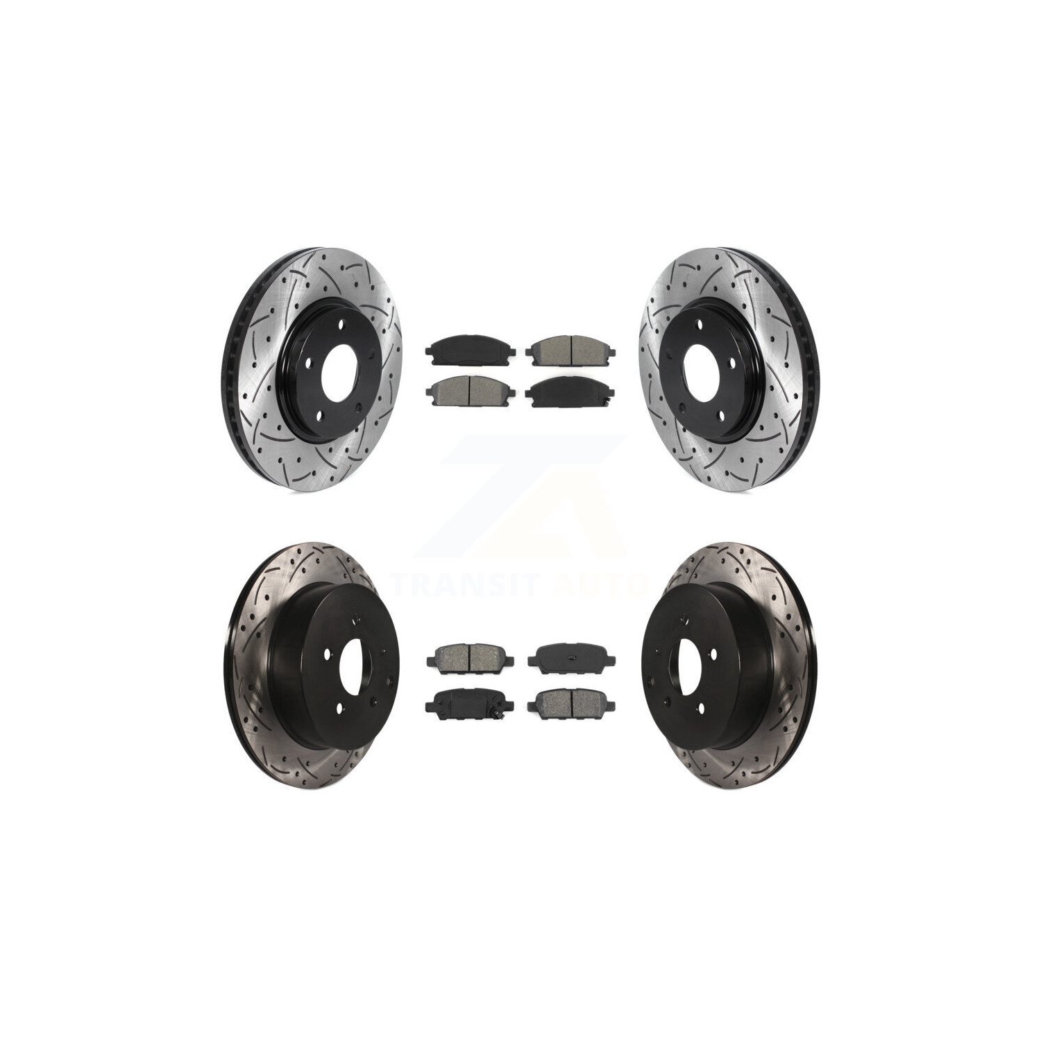 Front Rear Drilled Slot Disc Brake Rotor Semi-Metallic Pad Kit For 2004-2009 Nissan Quest KDS-100721