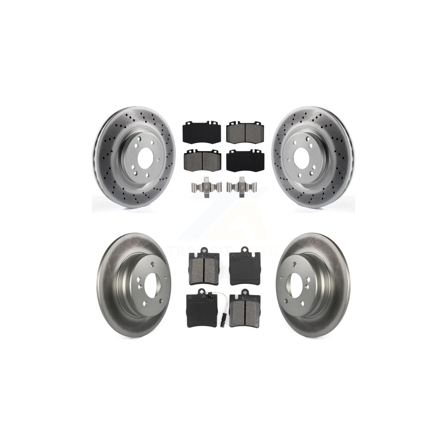 Front Rear Coat Disc Brake Rotor Semi-Metallic Pad Kit For Mercedes-Benz C230 SLK350 C320 KGS-100968