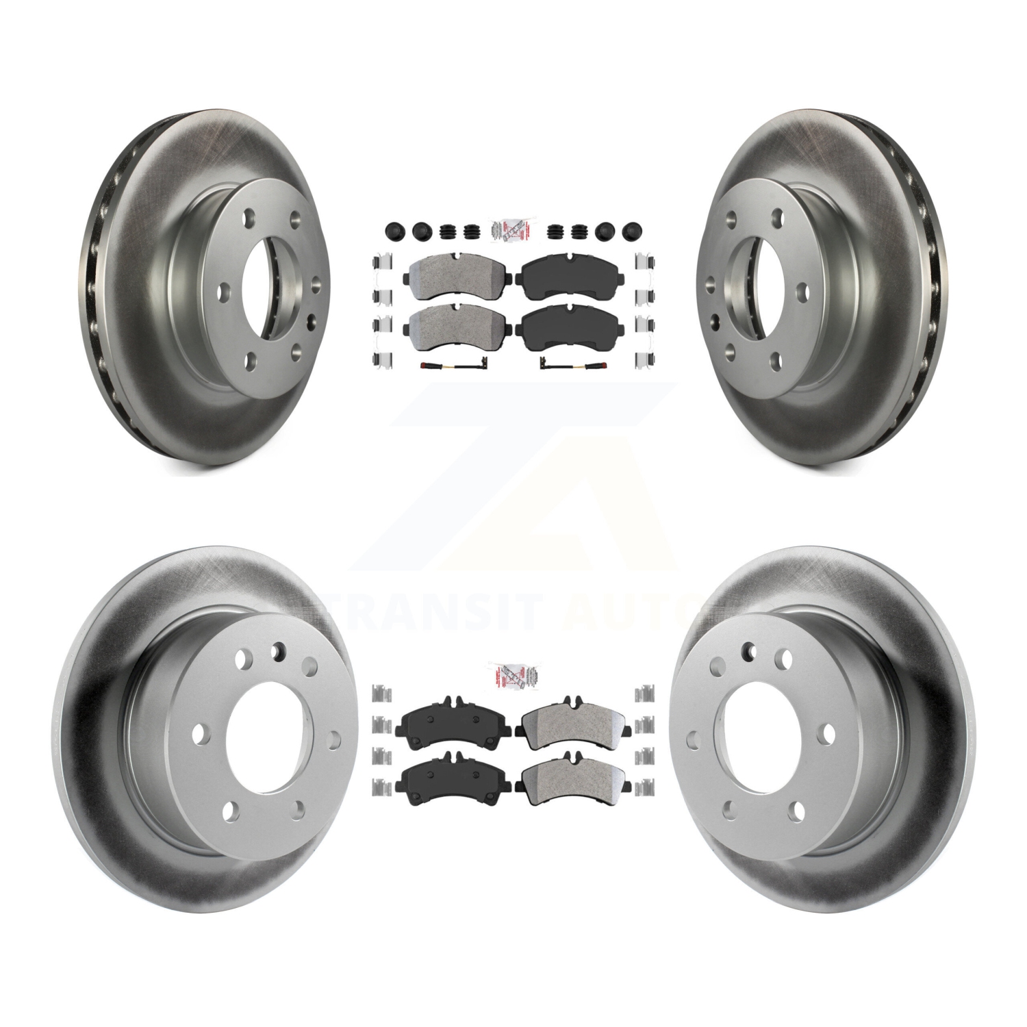 Front Rear Semi-Metallic Pad & Coated Disc Brake Rotor Kit For Freightliner Sprinter 3500 KGA-105114