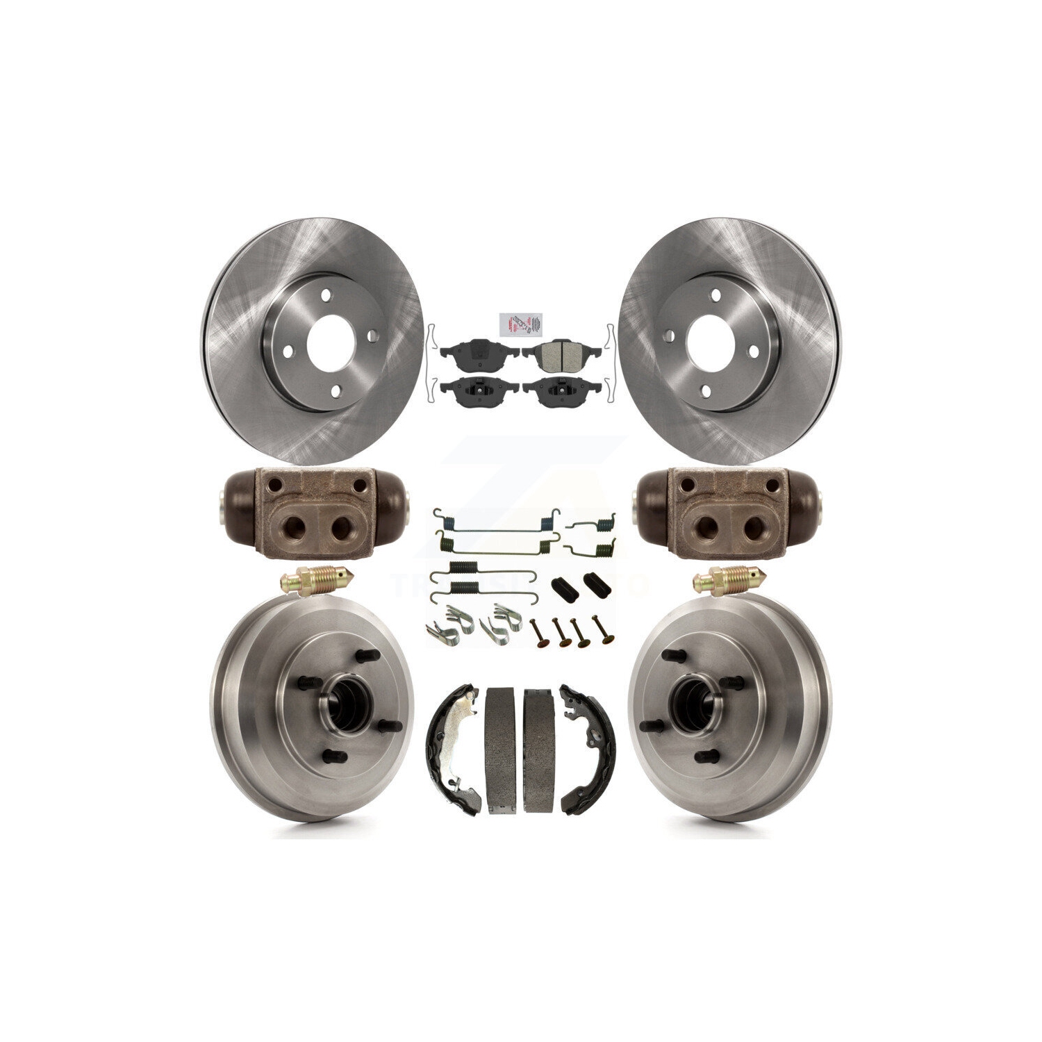 Front Rear Disc Brake Rotors Semi-Metallic Pads And Drum Kit For Ford Focus K8A-105581