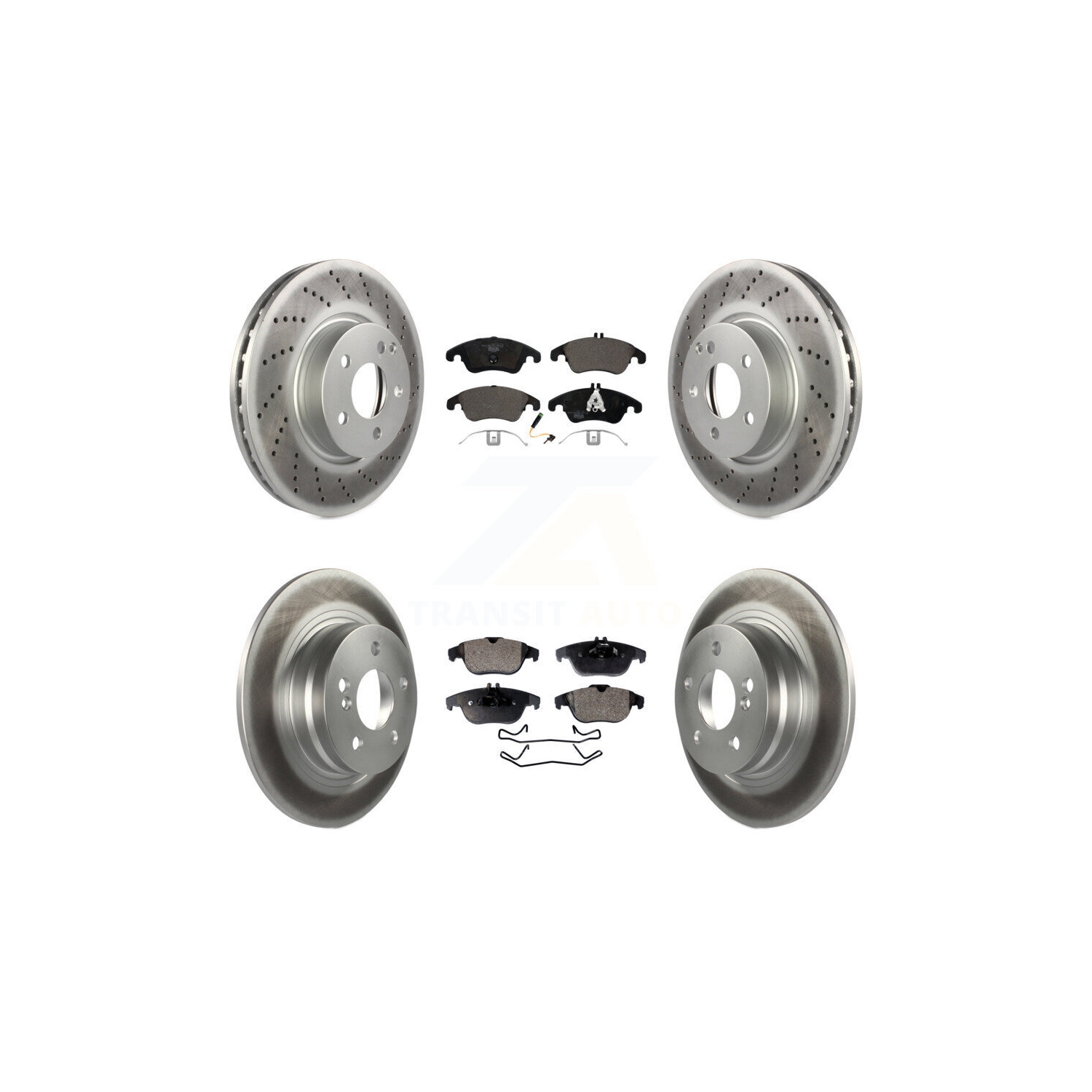 Front Rear Coated Disc Brake Rotors And Ceramic Pads Kit For Mercedes-Benz C300 KGT-102872