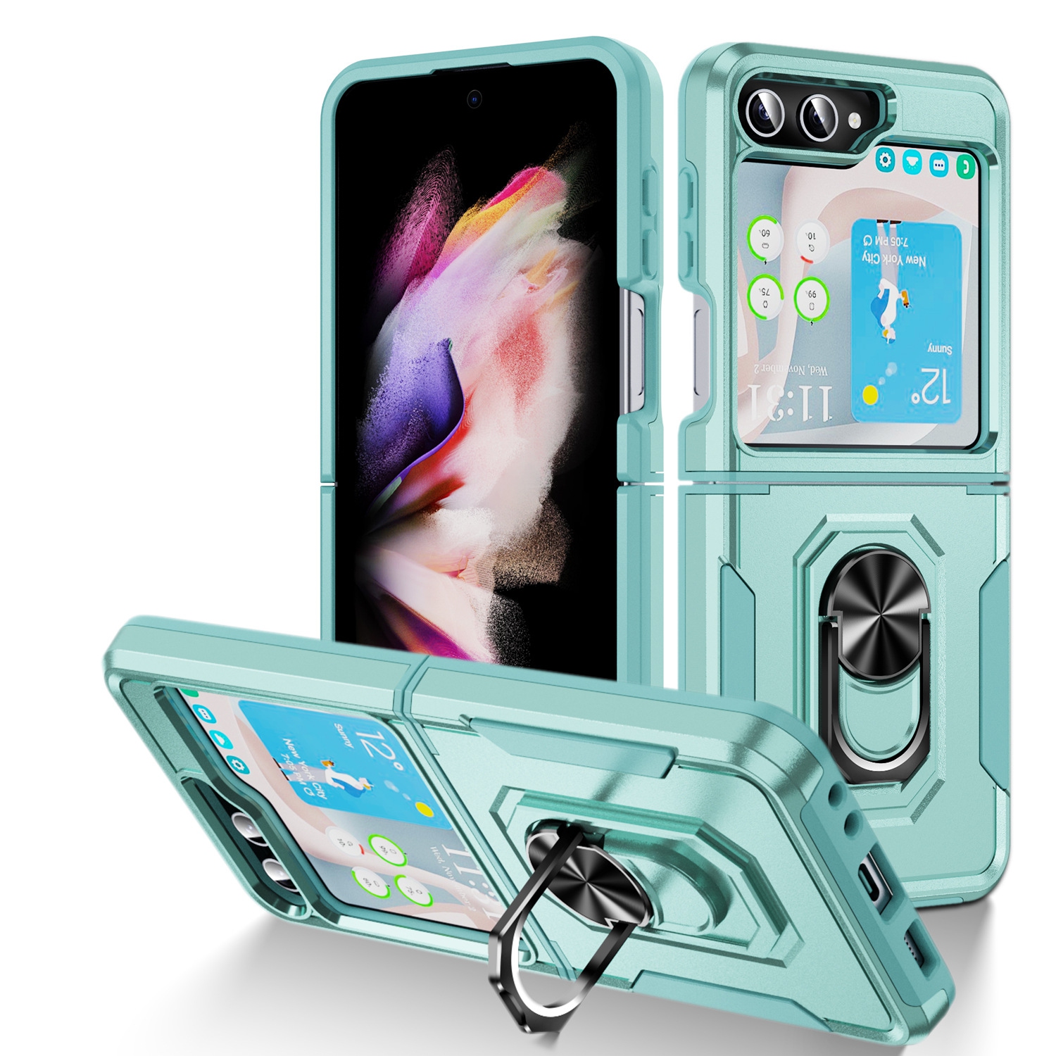 TopSave Dual Layer Shockproof Magnetic Kickstand Cell Phone Cover Protective with Rugged Ring Holder Heavy Duty Case For Samsung Galaxy ZFlip 5, Teal