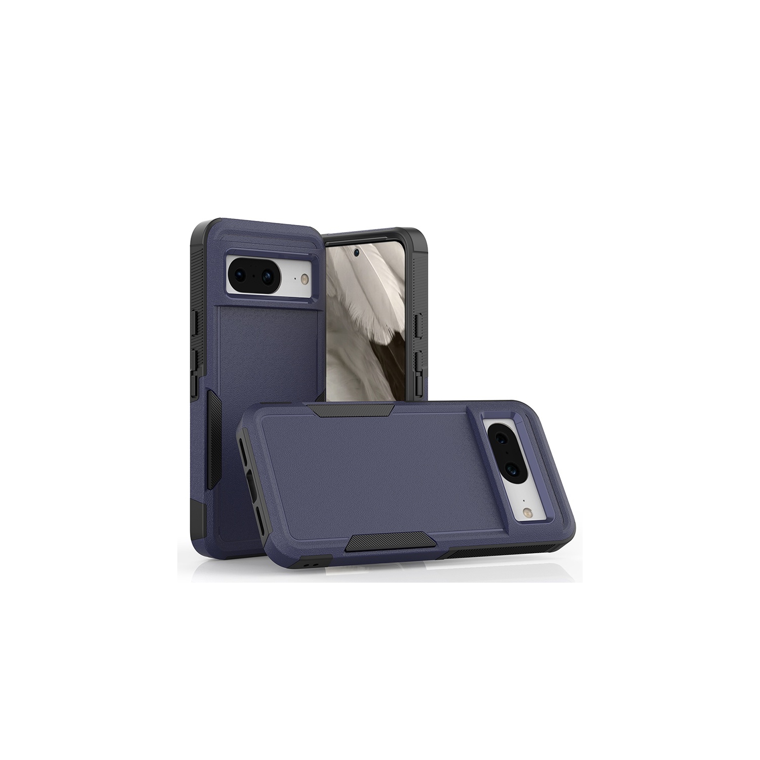 【CSmart】 Dual Layers Heavy Duty Rubber Armor Bumper Hard Case Cover for Google Pixel 8, Navy