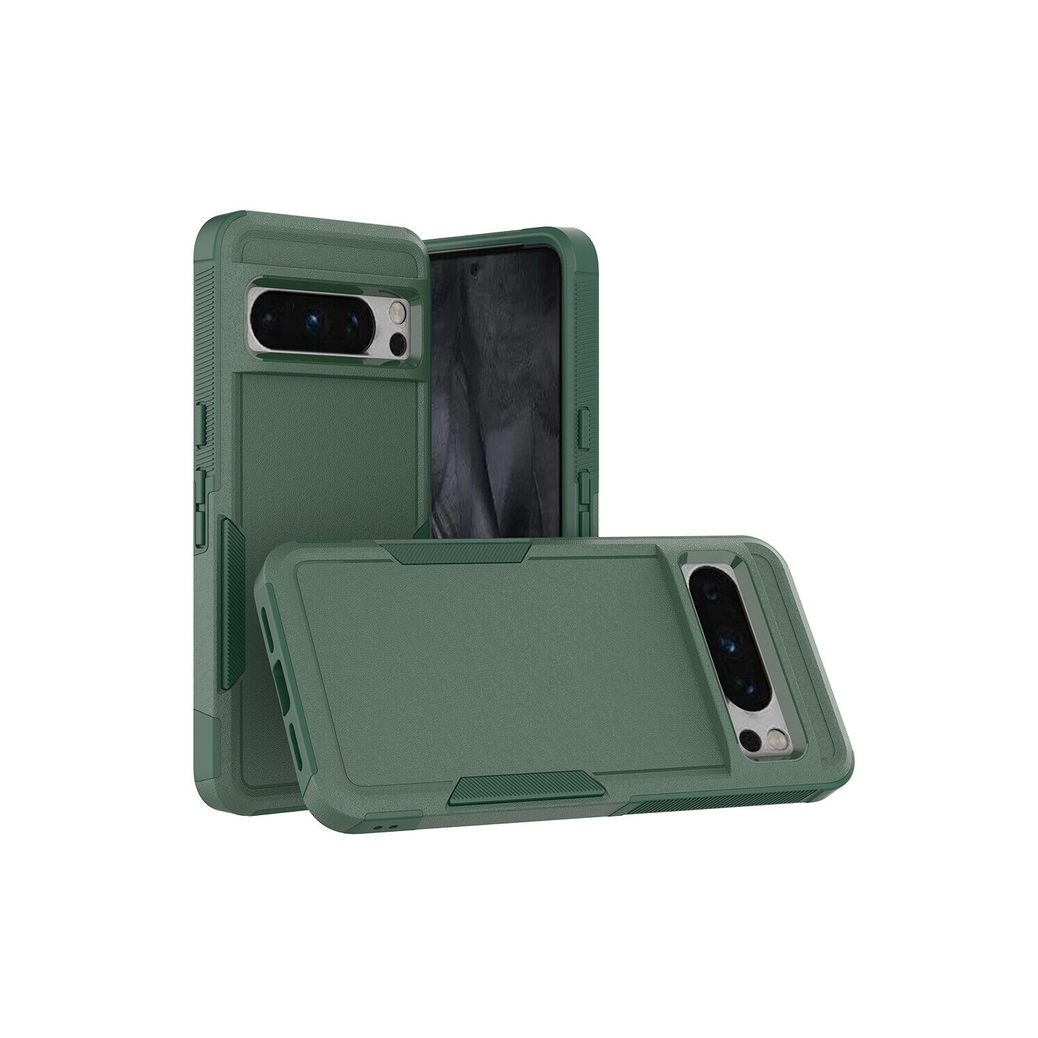 【CSmart】 Dual Layers Heavy Duty Rubber Armor Bumper Hard Case Cover for Google Pixel 8, Midnight Green