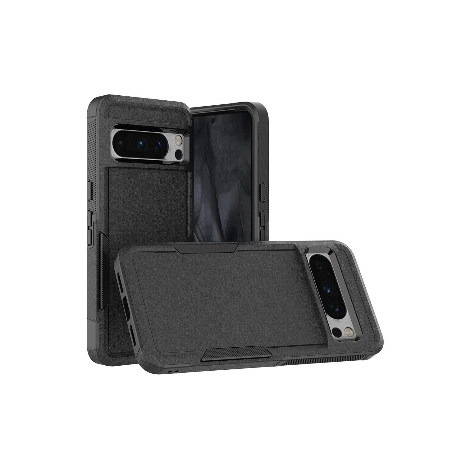 【CSmart】 Dual Layers Heavy Duty Rubber Armor Bumper Hard Case Cover for Google Pixel 8 Pro, Black