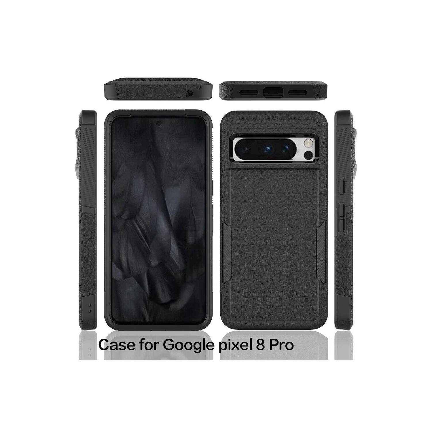 【CSmart】 Dual Layers Heavy Duty Rubber Armor Bumper Hard Case Cover for Google Pixel 8 Pro, Black