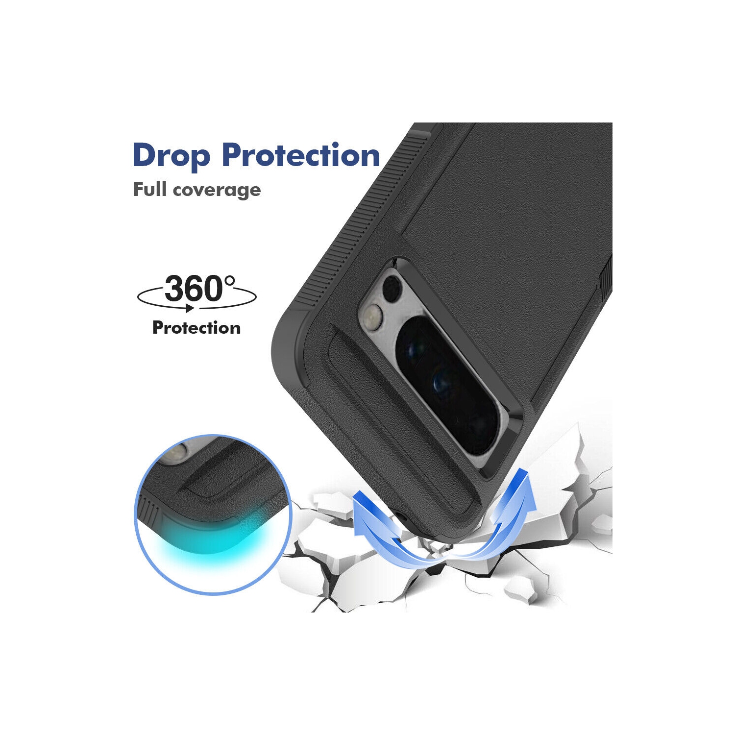 【CSmart】 Dual Layers Heavy Duty Rubber Armor Bumper Hard Case Cover for Google Pixel 8 Pro, Black