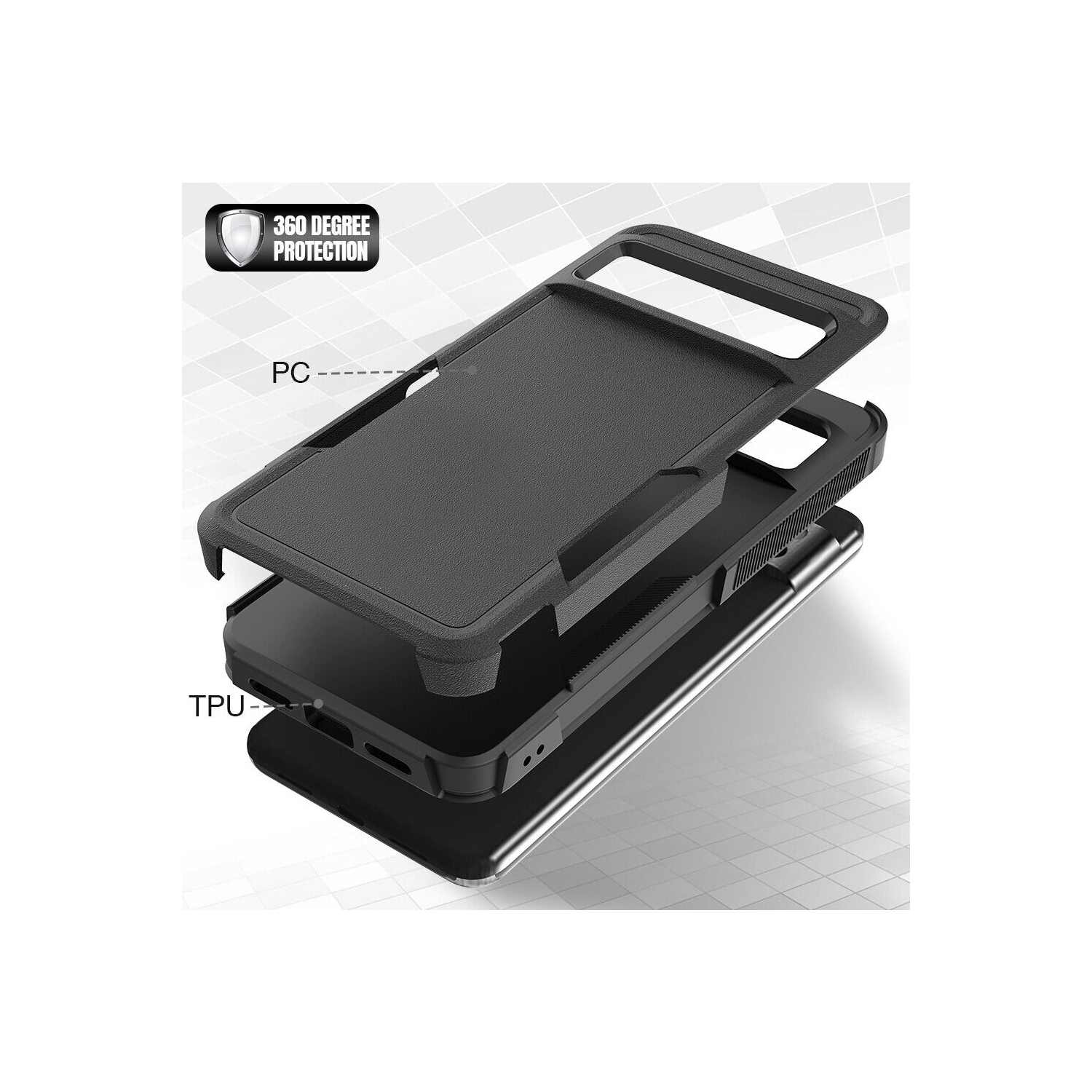 【CSmart】 Dual Layers Heavy Duty Rubber Armor Bumper Hard Case Cover for Google Pixel 8 Pro, Black