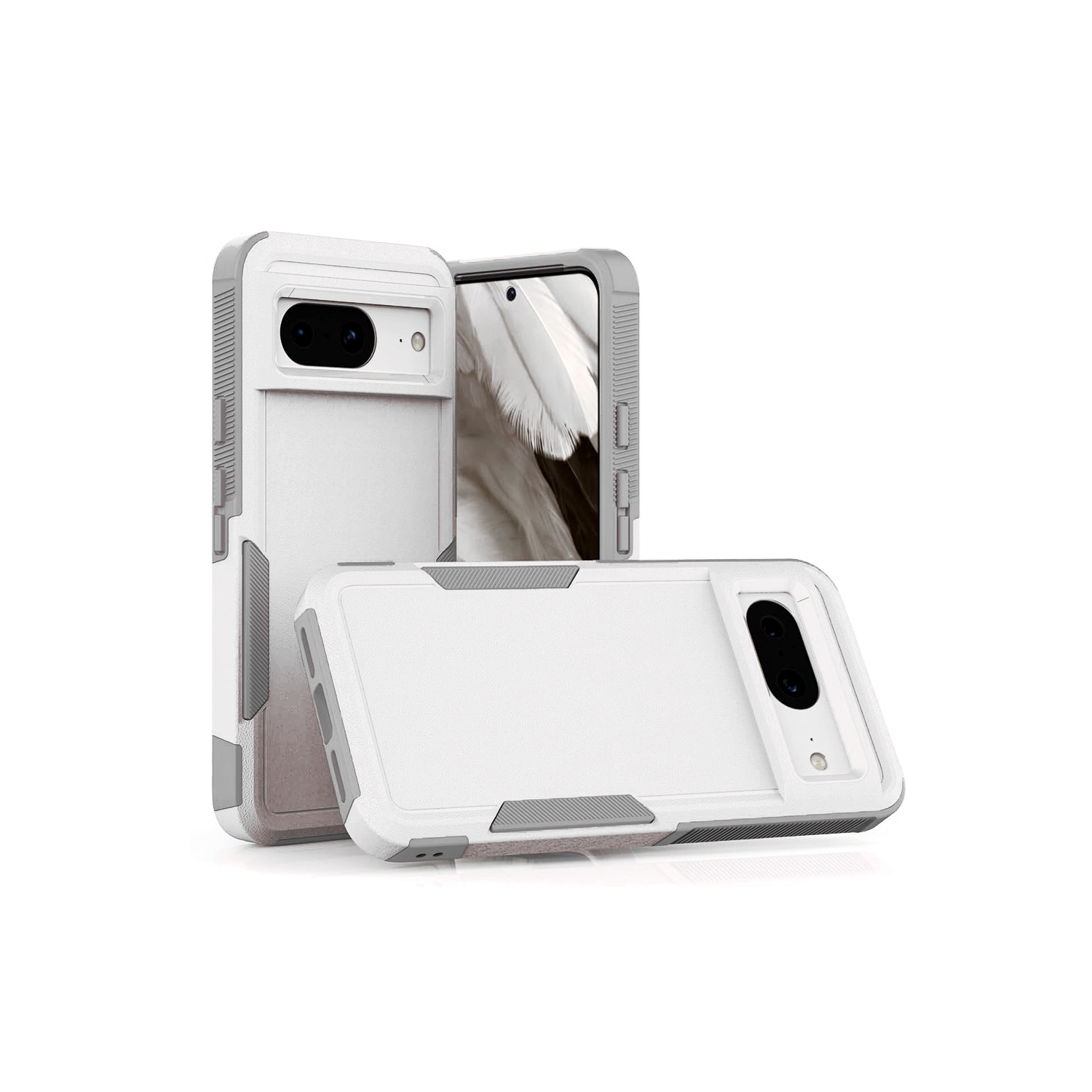 【CSmart】 Dual Layers Heavy Duty Rubber Armor Bumper Hard Case Cover for Google Pixel 8 Pro, White