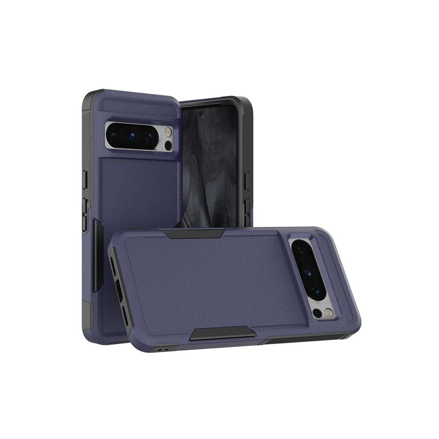【CSmart】 Dual Layers Heavy Duty Rubber Armor Bumper Hard Case Cover for Google Pixel 8 Pro, Navy