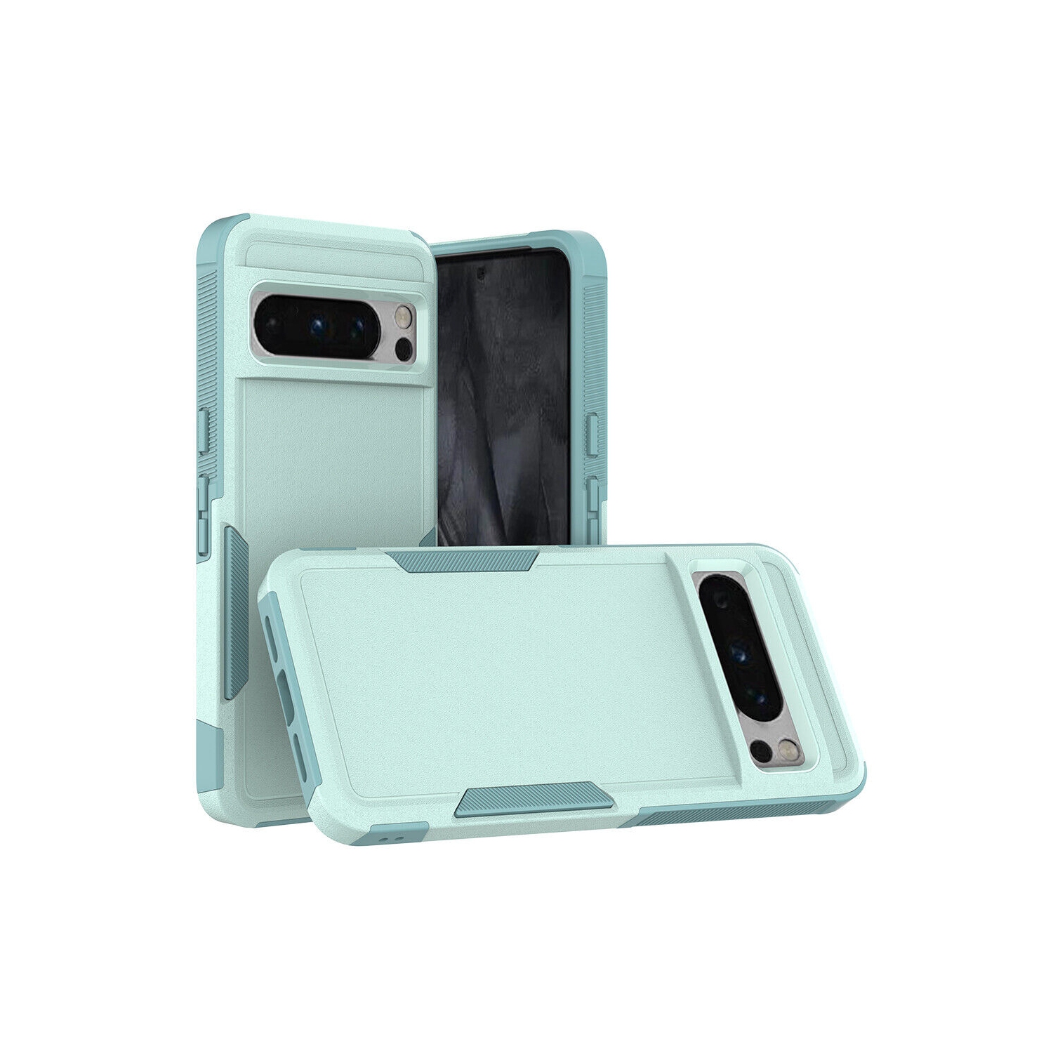 【CSmart】 Dual Layers Heavy Duty Rubber Armor Bumper Hard Case Cover for Google Pixel 8 Pro, Teal