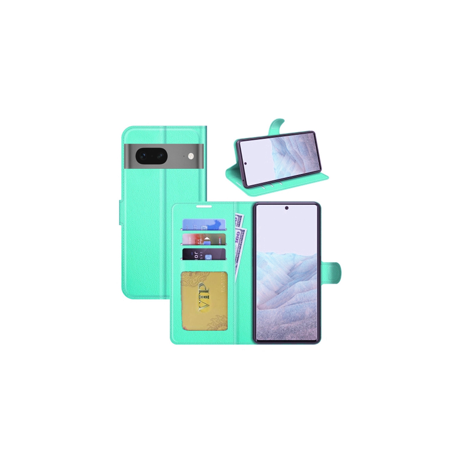 [CS] Google Pixel 8 Pro Case, Magnetic Leather Folio Wallet Flip Case Cover with Card Slot, Teal