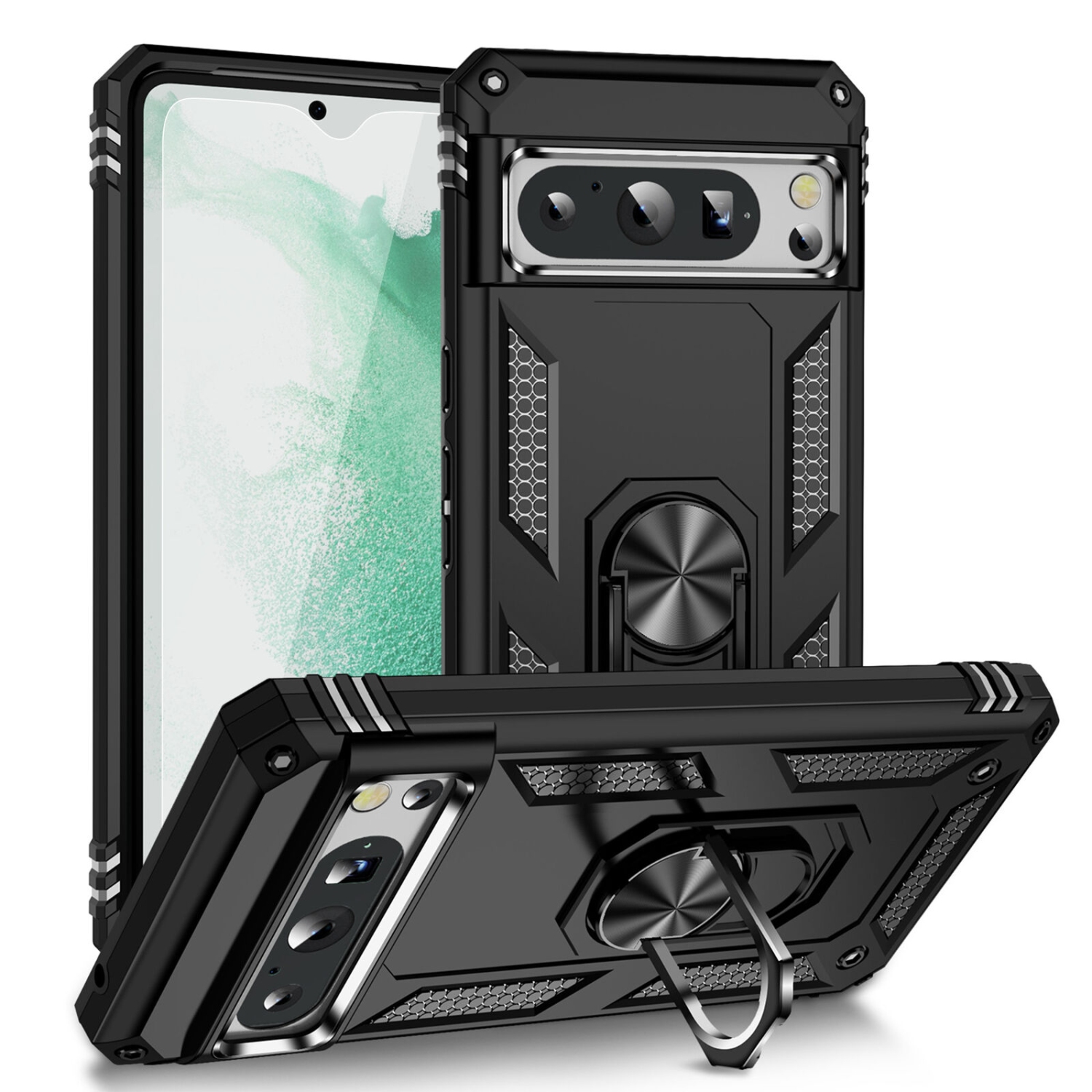 【CSmart】 Anti-Drop Hybrid Magnetic Hard Armor Case with Ring Holder for Google Pixel 8 Pro 2023, Black