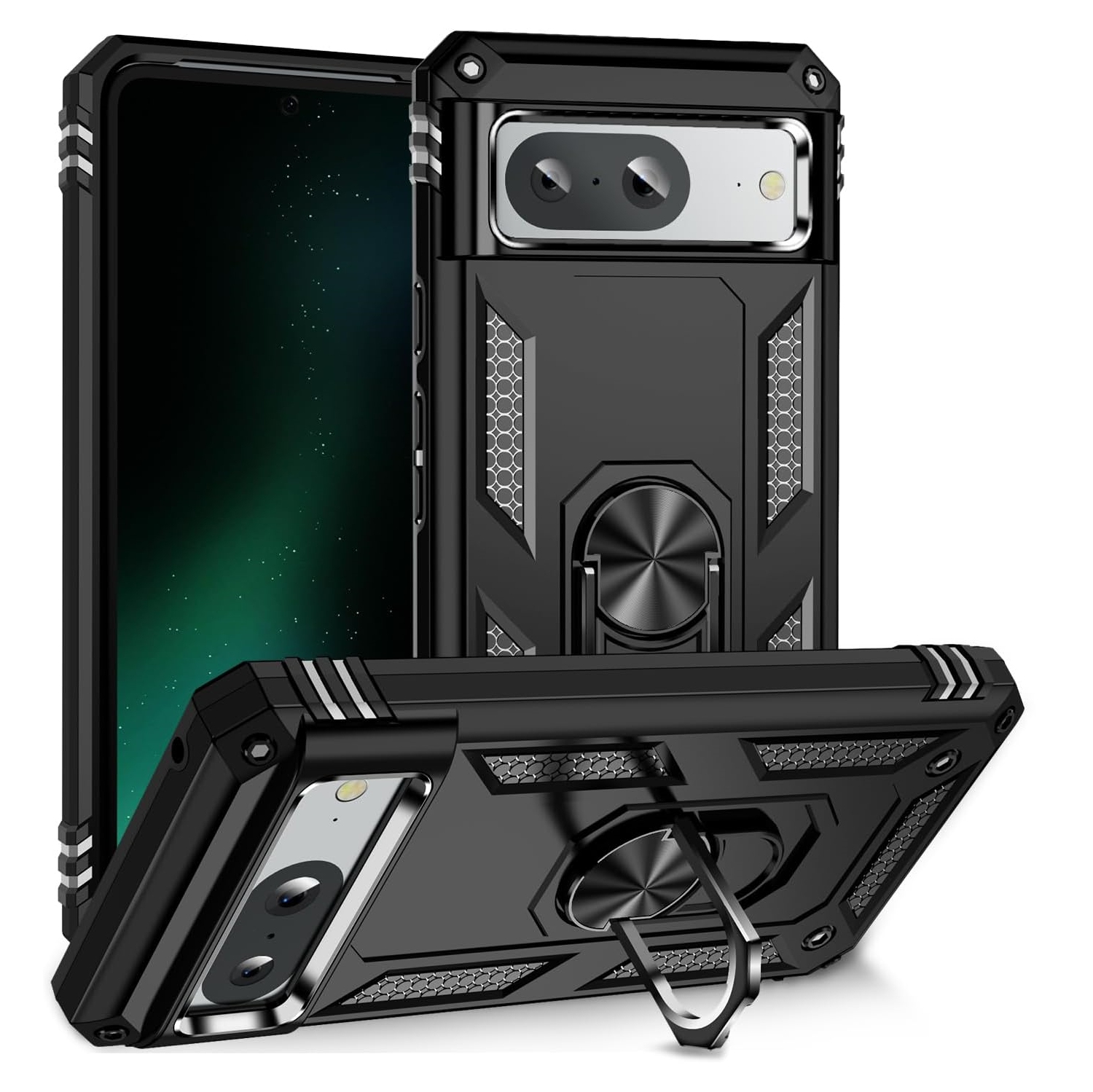 【CSmart】 Anti-Drop Hybrid Magnetic Hard Armor Case with Ring Holder for Google Pixel 8 2023, Black