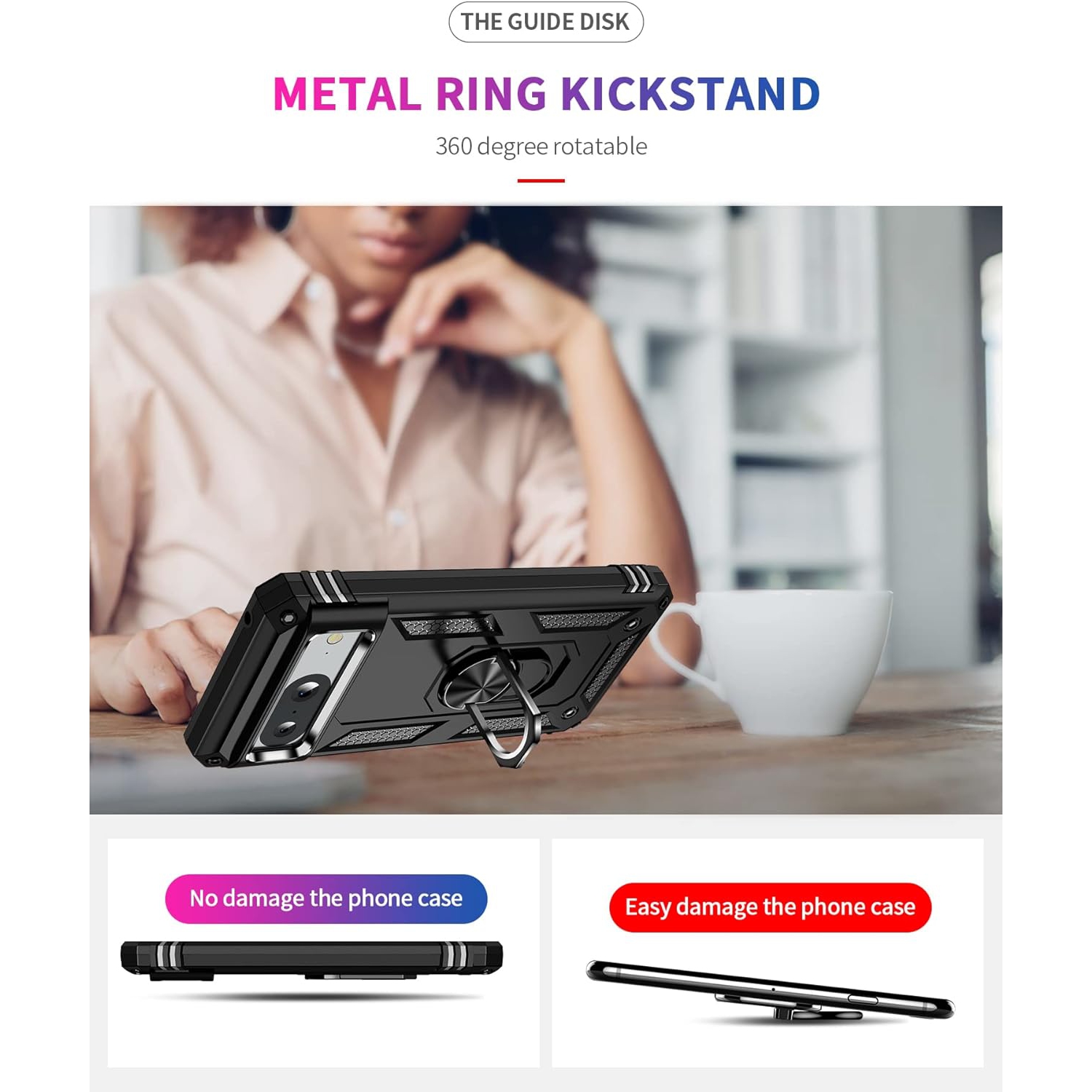 【CSmart】 Anti-Drop Hybrid Magnetic Hard Armor Case with Ring Holder for Google Pixel 8 2023, Black