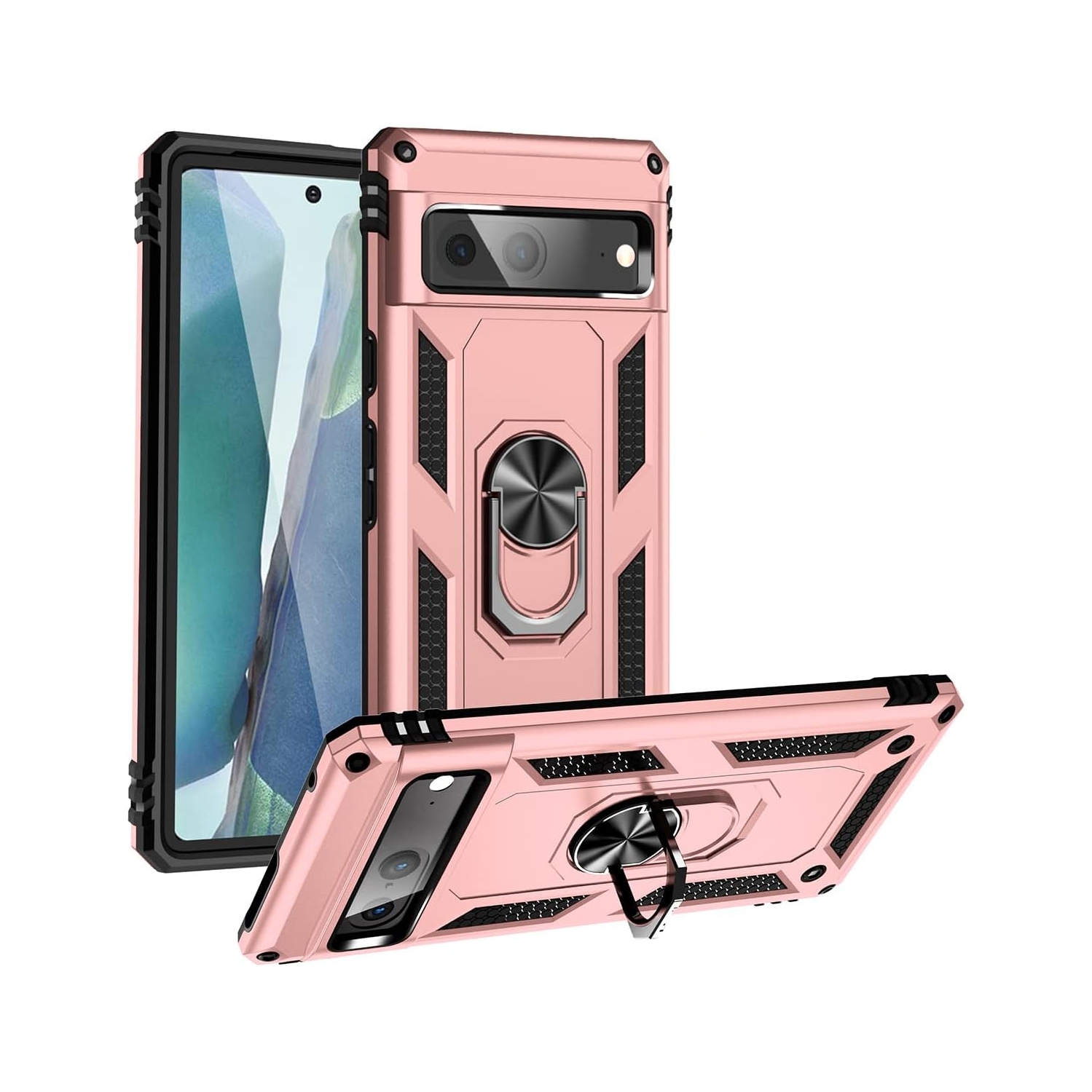 【CSmart】 Anti-Drop Hybrid Magnetic Hard Armor Case with Ring Holder for Google Pixel 8 2023, Rose Gold