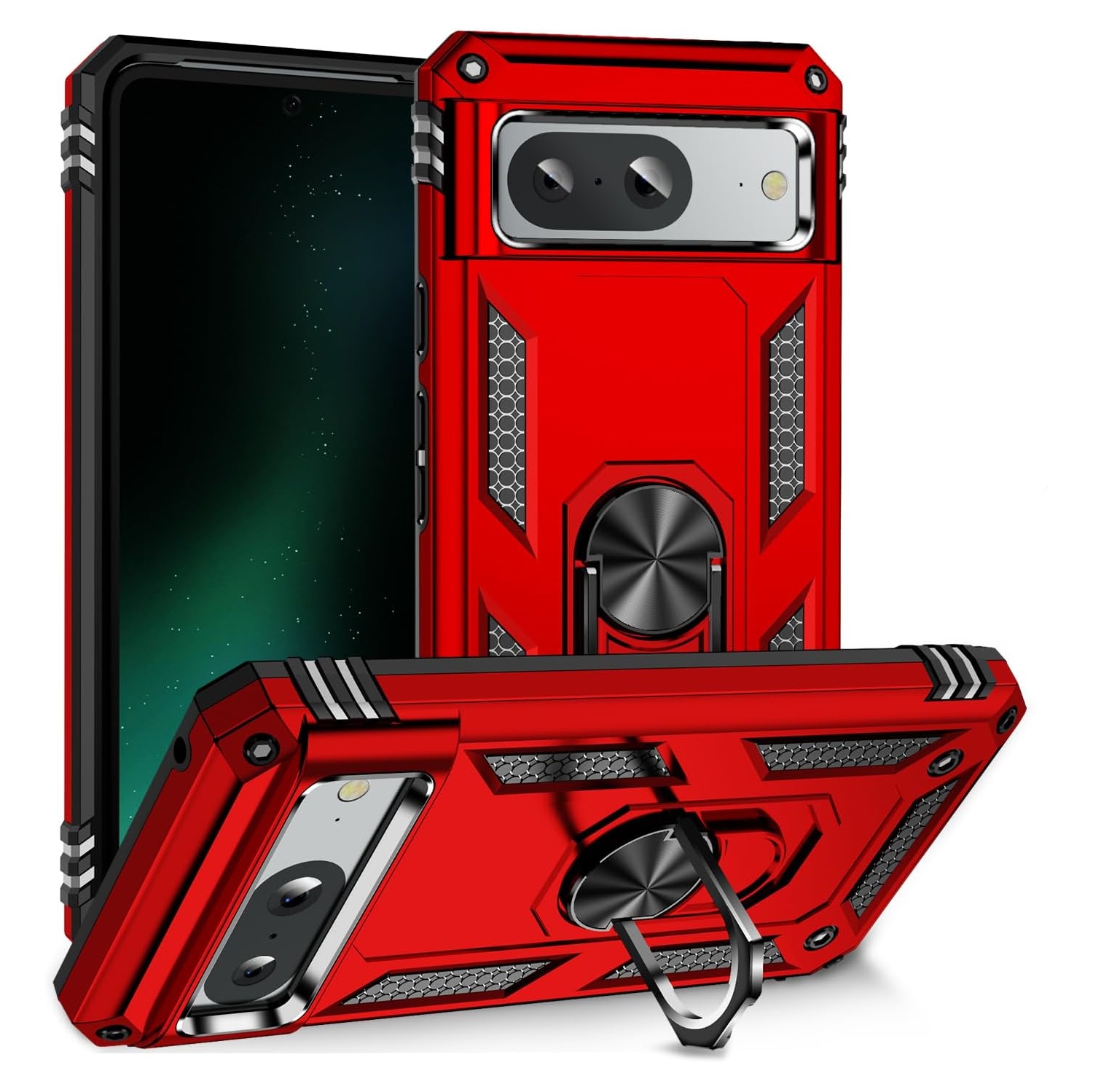 [CSmart] Étui hybride à coque rigide magnétique anti-chute avec anneau pour Pixel 8 2023 de Google, rouge