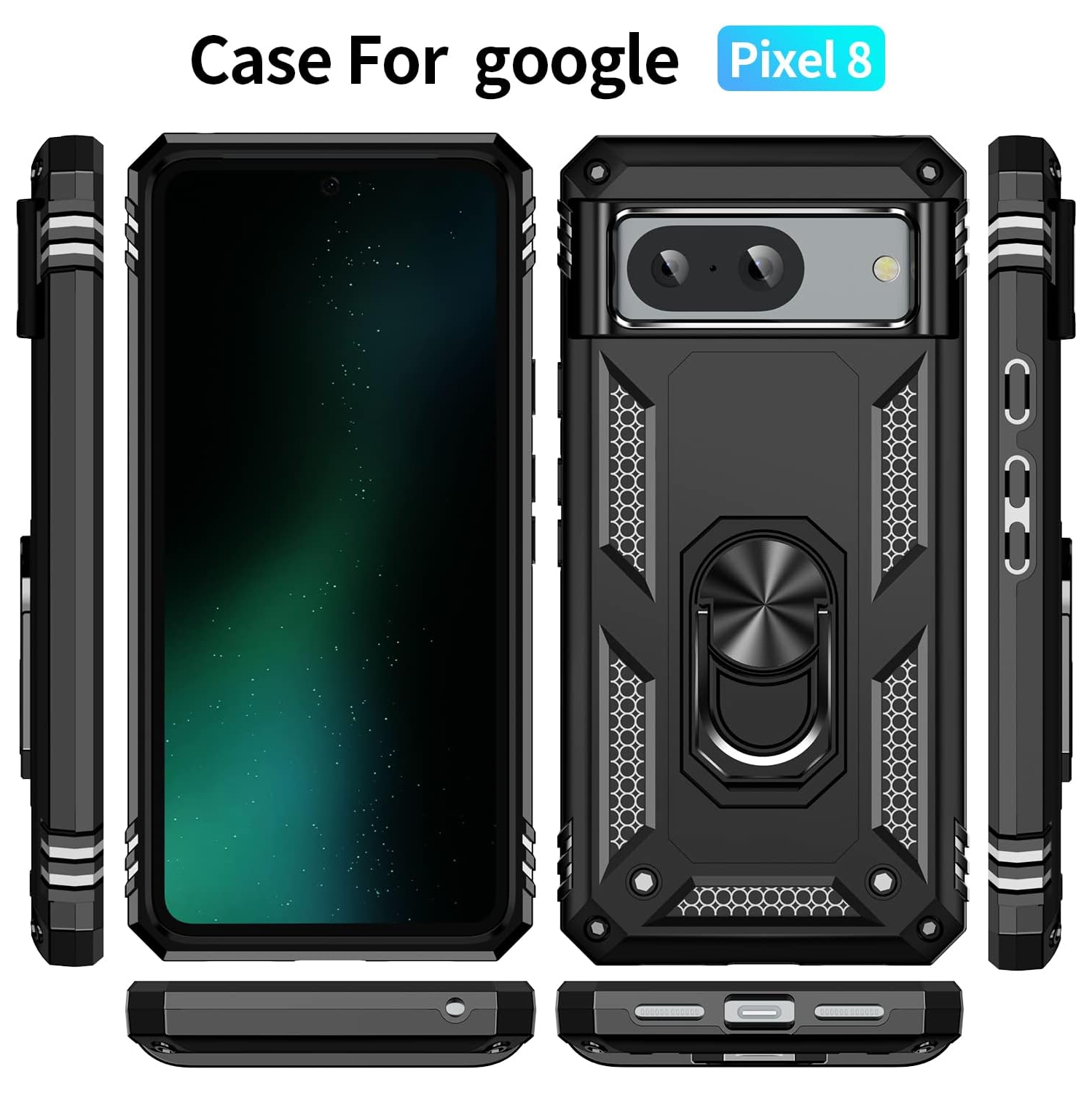 [CSmart] Étui hybride à coque rigide magnétique anti-chute avec anneau pour Pixel 8 2023 de Google, rouge