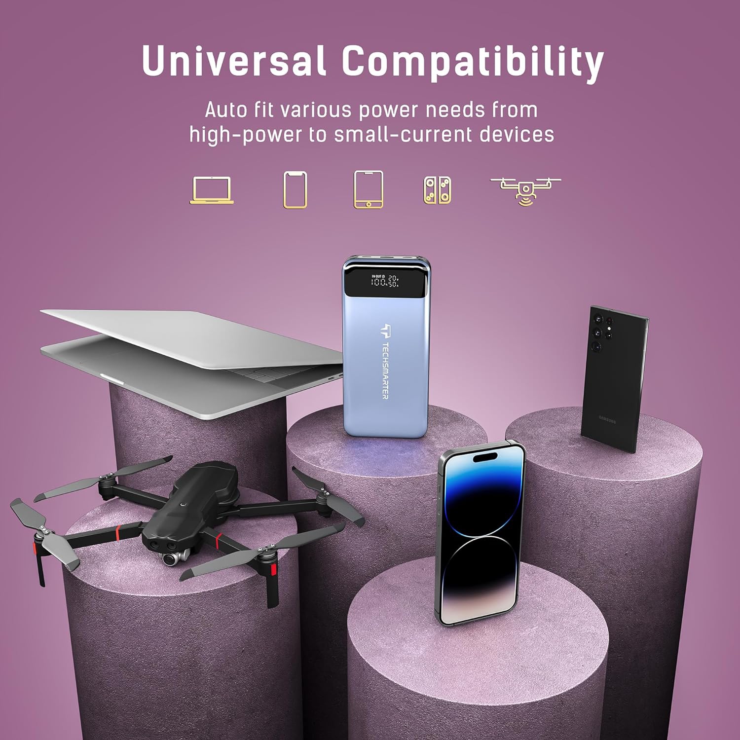 Chargeur portable 130&nbsp;W PD 30000mah W de TECHSMARTER avec chargement 45&nbsp;W ultrarapide, deux chargeurs portables USB-C compatibles avec