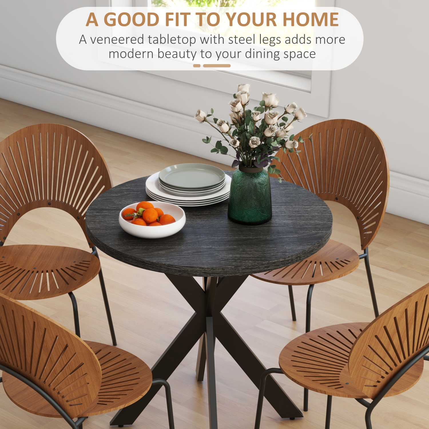 HOMCOM 29" Round Dining Table for 2-4 People, Modern Contemporary Kitchen Table with Steel Legs, Black