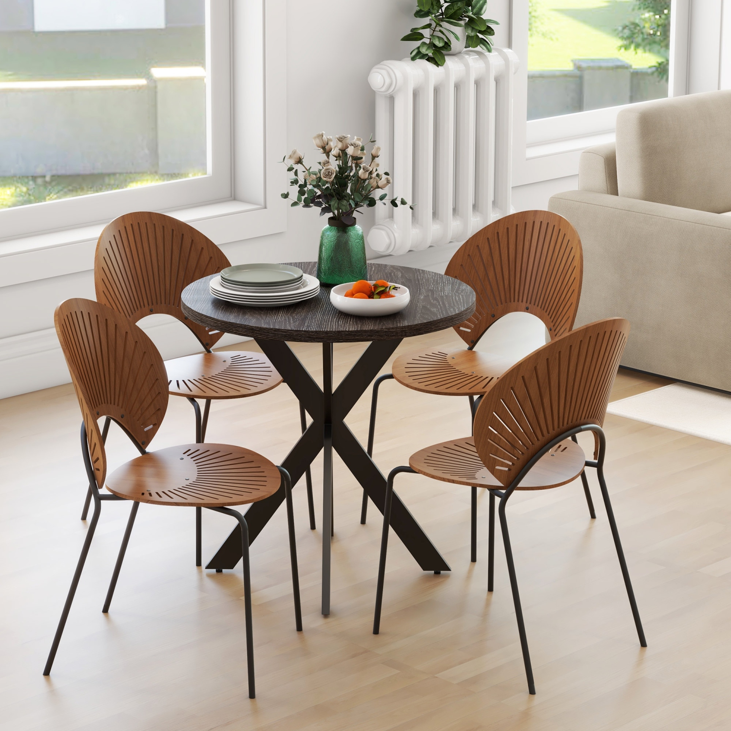 HOMCOM 29" Round Dining Table for 2-4 People, Modern Contemporary Kitchen Table with Steel Legs, Black