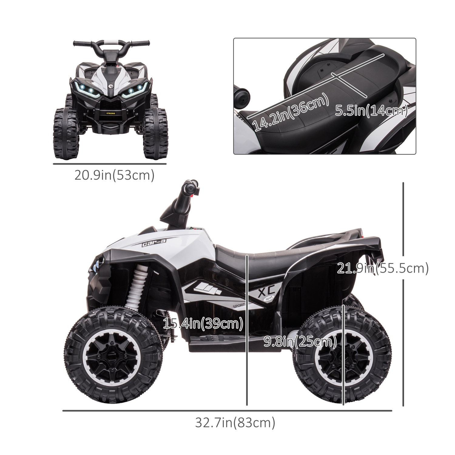 Aosom 12V Kids ATV, Four Wheeler Kids Quad with Music, Headlights, High & Low Speed, Battery Powered Electric ATV for Boys & Girls Gift, White