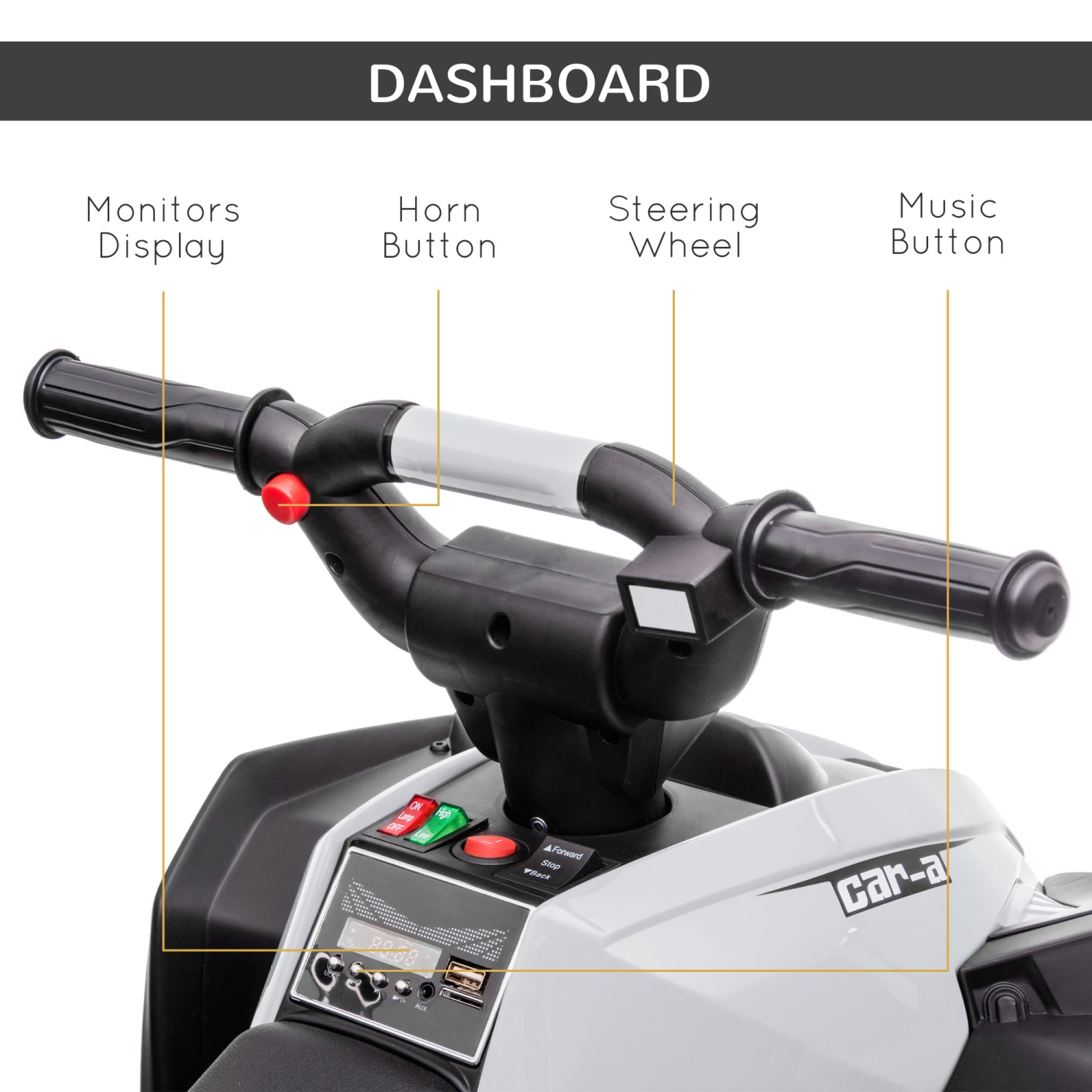 Aosom 12V Kids ATV, Four Wheeler Kids Quad with Music, Headlights, High & Low Speed, Battery Powered Electric ATV for Boys & Girls Gift, White