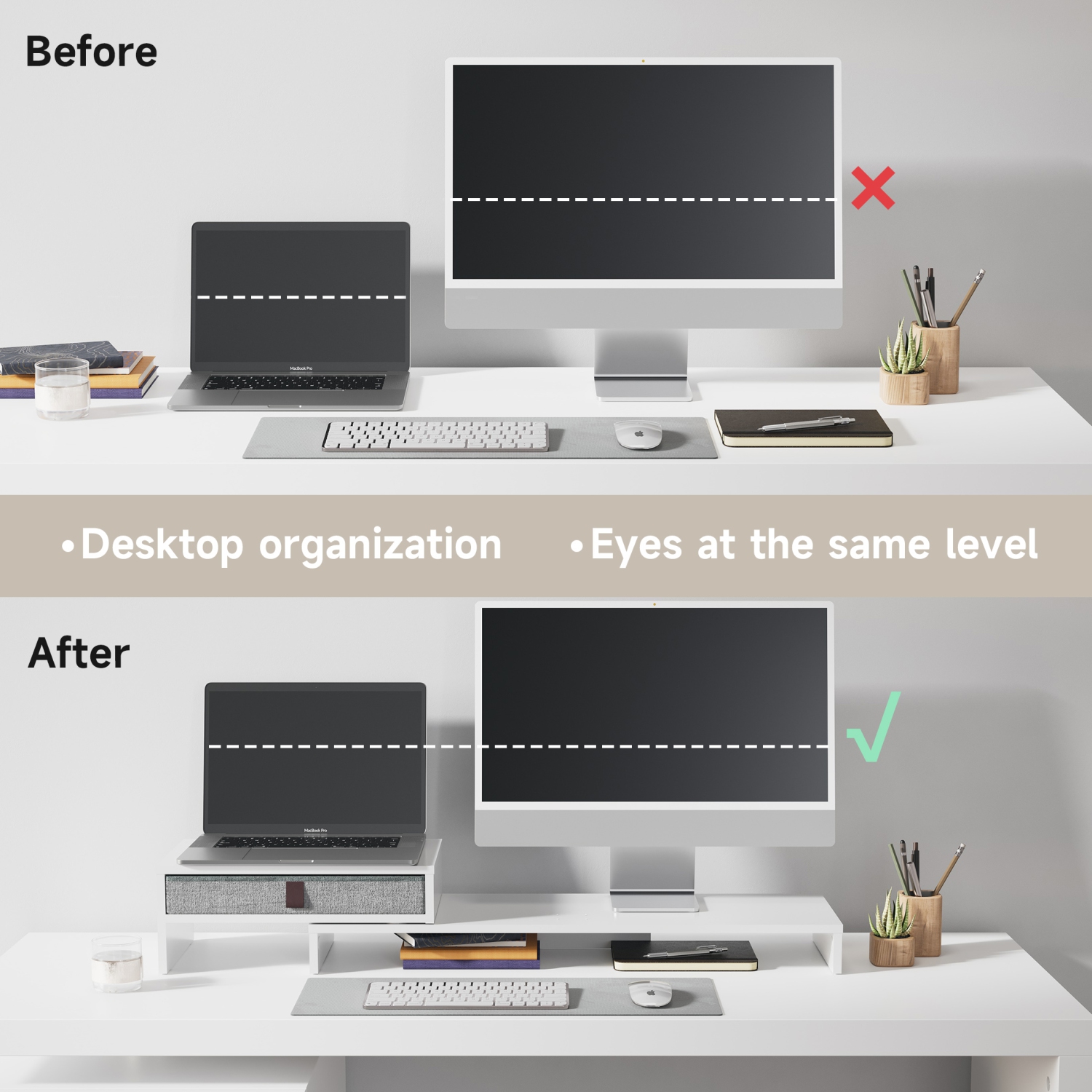 Socle pour moniteur d'ordinateur de Fenge avec tiroir pour 2 ou 3 moniteurs, support pour portable de bureau à longueur et angle réglables,