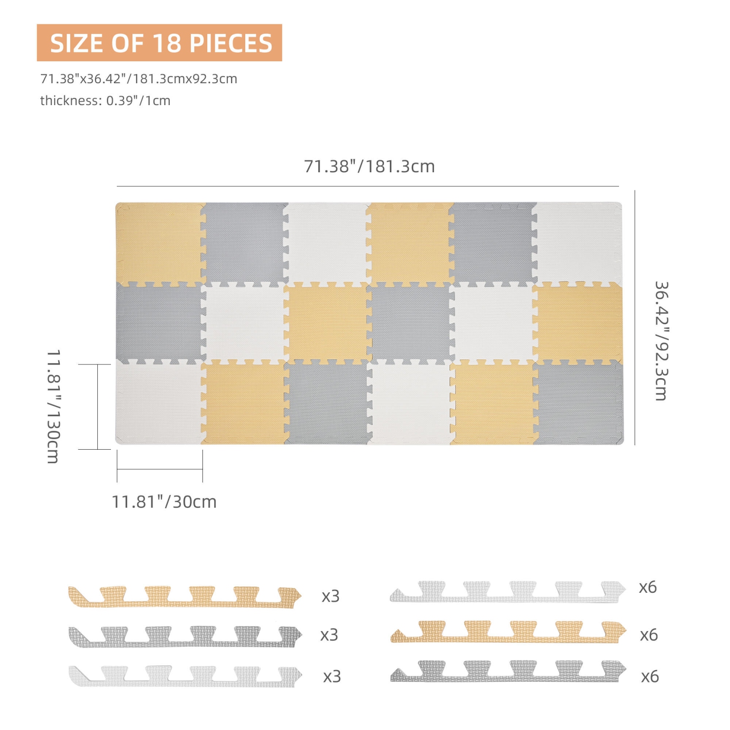 18pcs 1,62 – Tapis de jeu casse-tête pour bébé SQM, tapis de jeu en mousse EVA de 71,38 x 36,42 po, assemblé, pour tout-petit