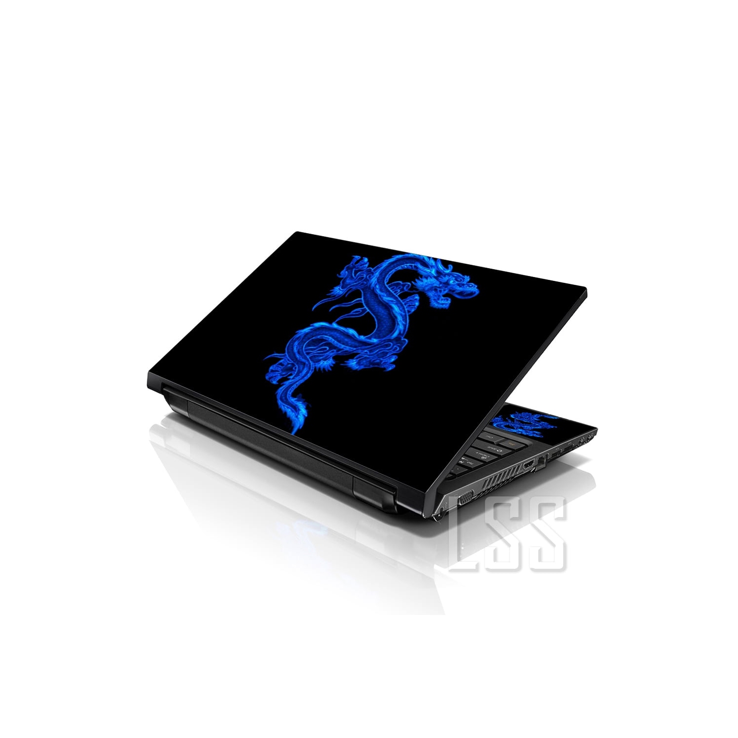 LSS 17 17.3 Inches Laptop Notebook Skin Sticker with 2 Wrist Pads - Reusable Cover Protector Vinyl Sticker Cover Decal Fits 17" - 19" - Blue Dinosaur