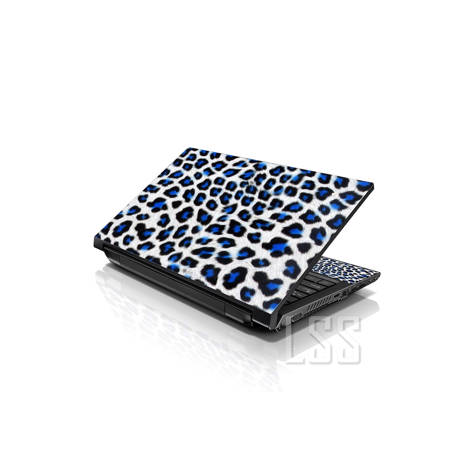 LSS 17 17.3 Inches Laptop Notebook Skin Sticker with 2 Wrist Pads - Reusable Cover Protector Vinyl Sticker Cover Decal Fits 17" - 19" - Blue Leopard