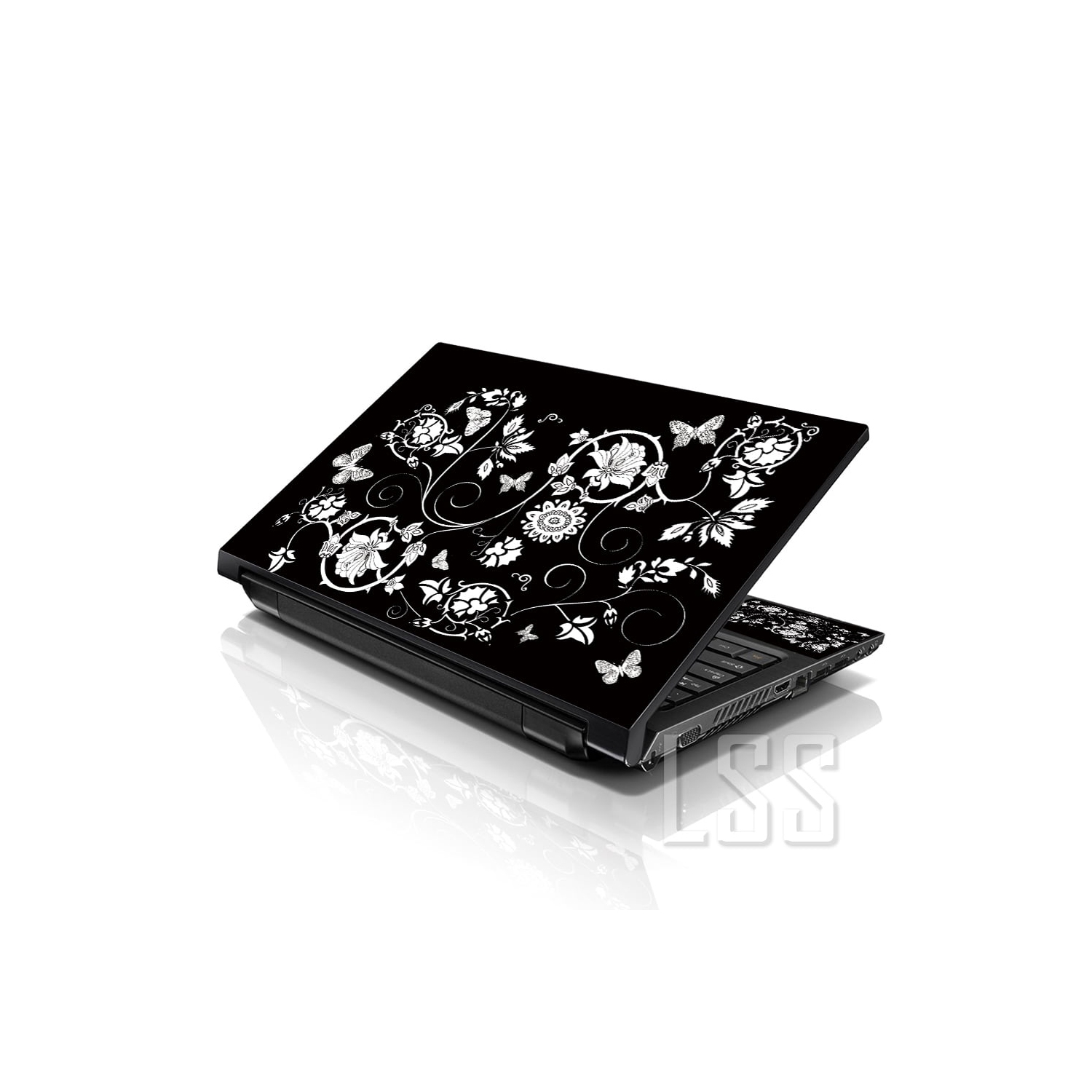 LSS 15 15.6 Inches Laptop Notebook Skin Sticker with 2 Wrist Pads - Reusable Cover Protector Vinyl Sticker Cover Decal Fits 13" - 16" - Black and