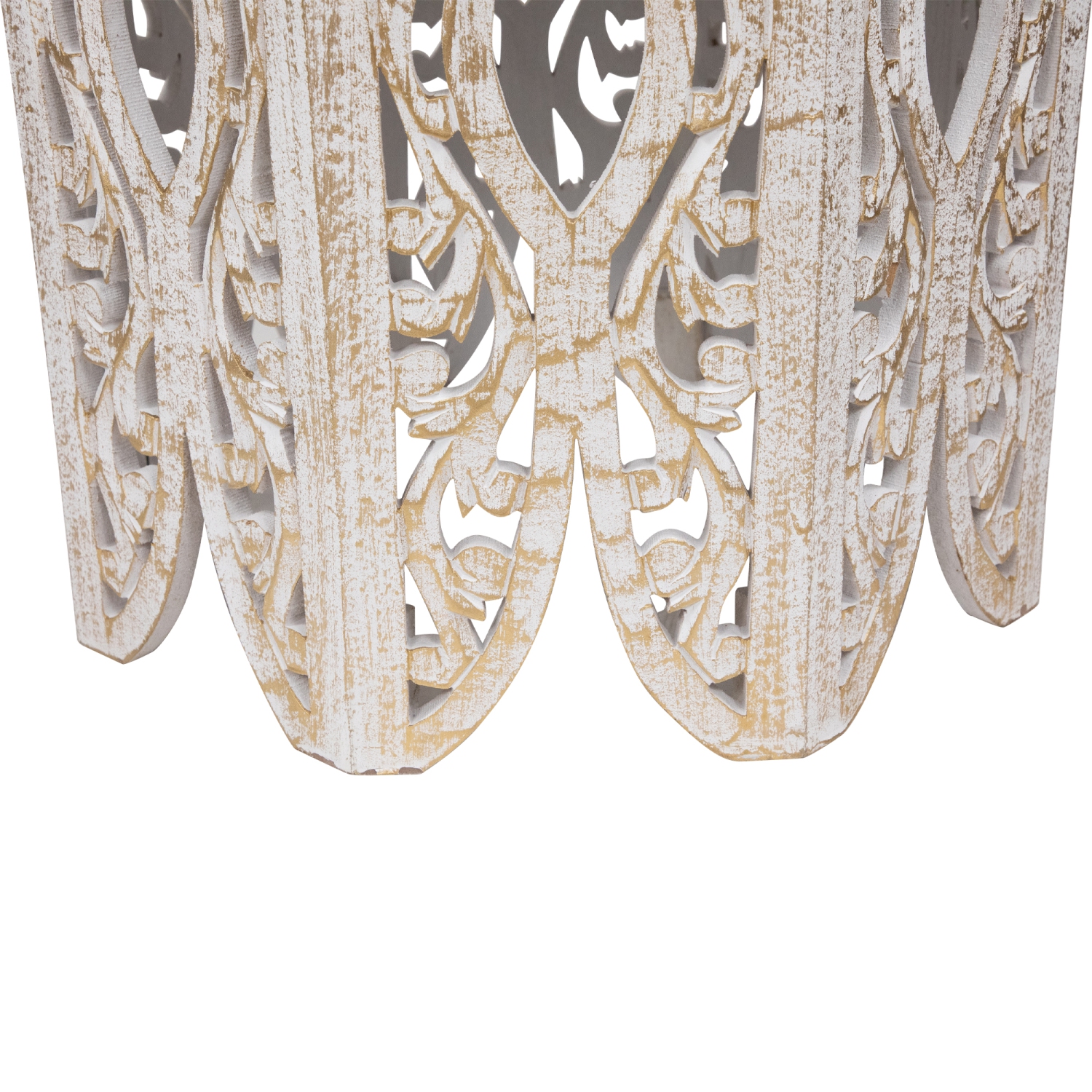 18" Antique White and Brushed Gold Carved Octagonal Side Table