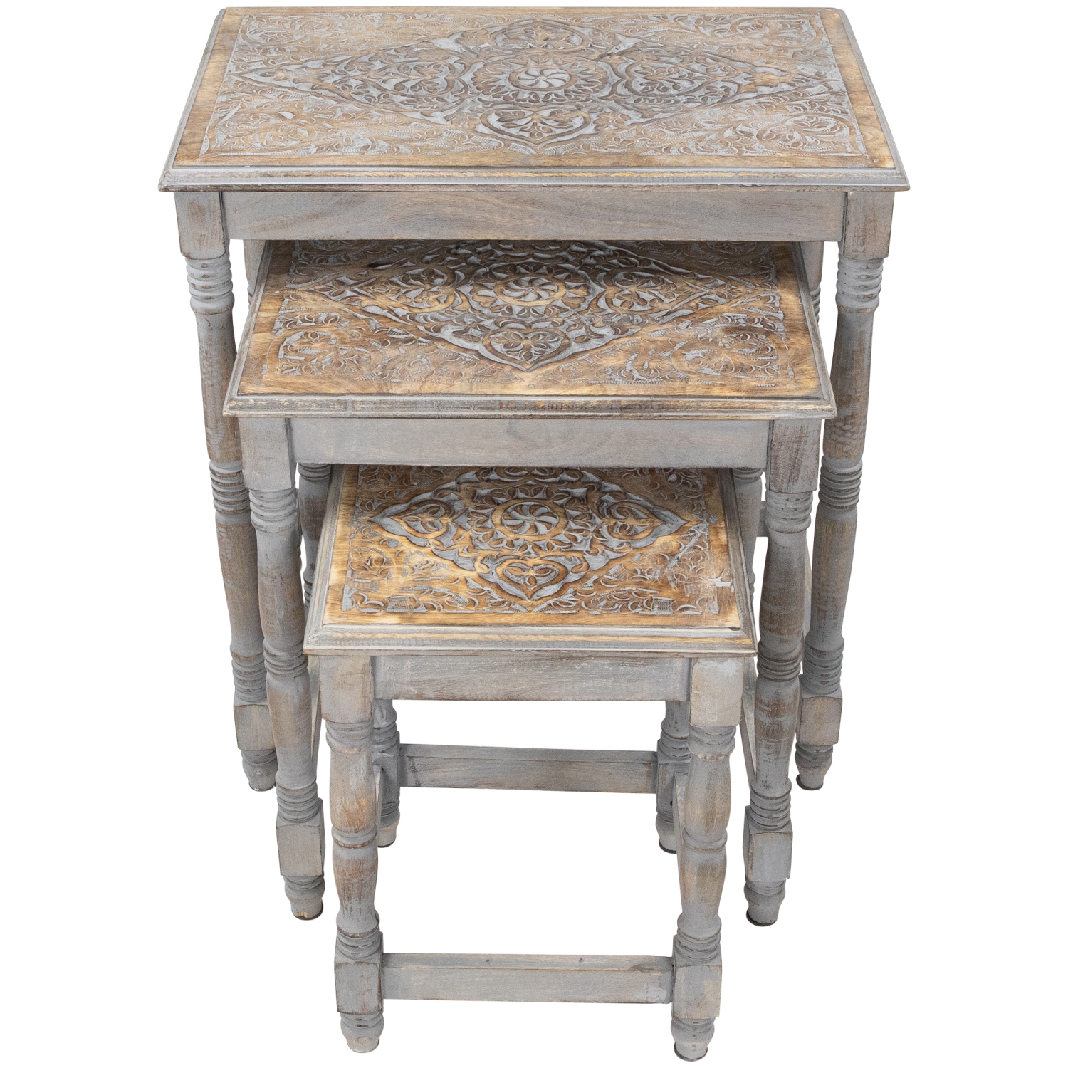 Set of 3 Matte Gray Etched Stackable Nesting Side Tables 24"