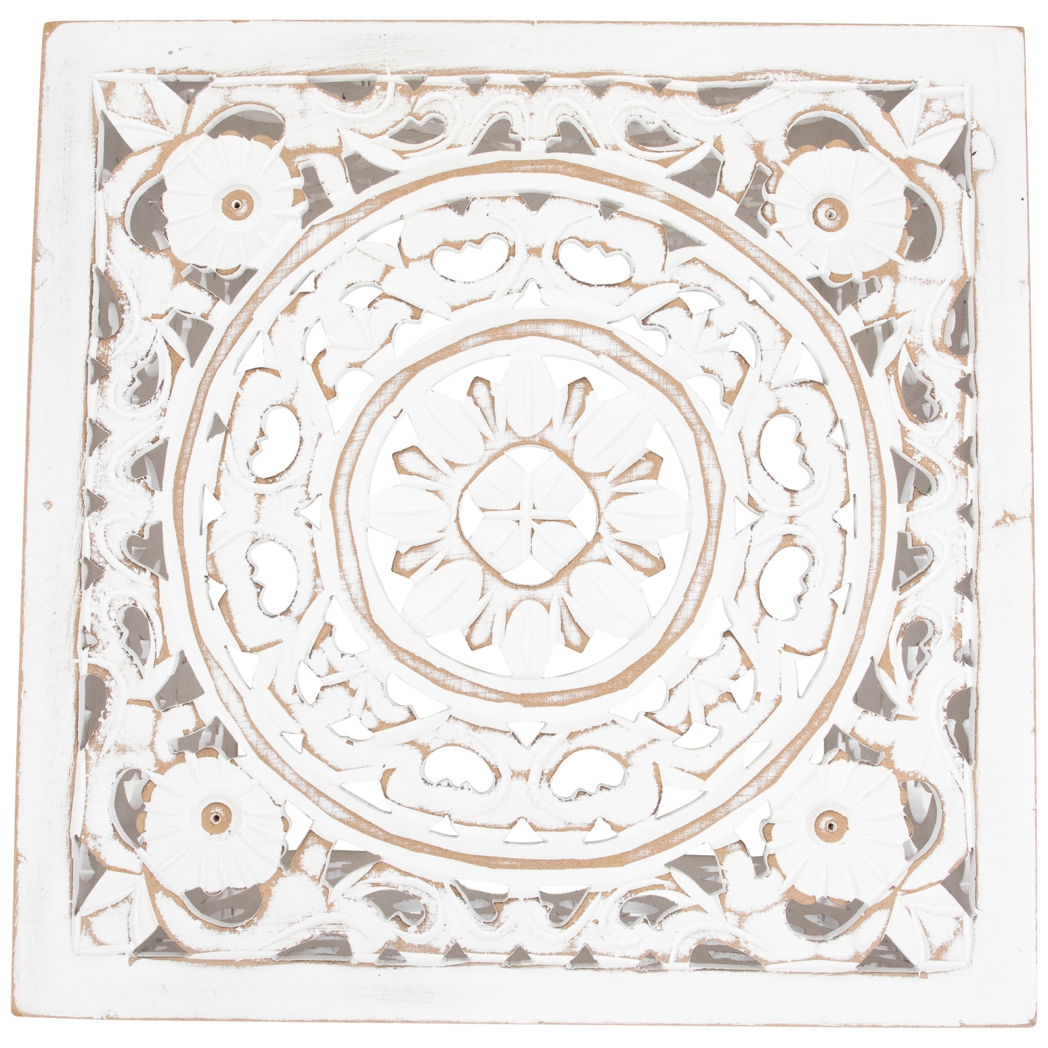 Set of 2 Antique White Square Stackable Nesting Side Table and Stool 16"