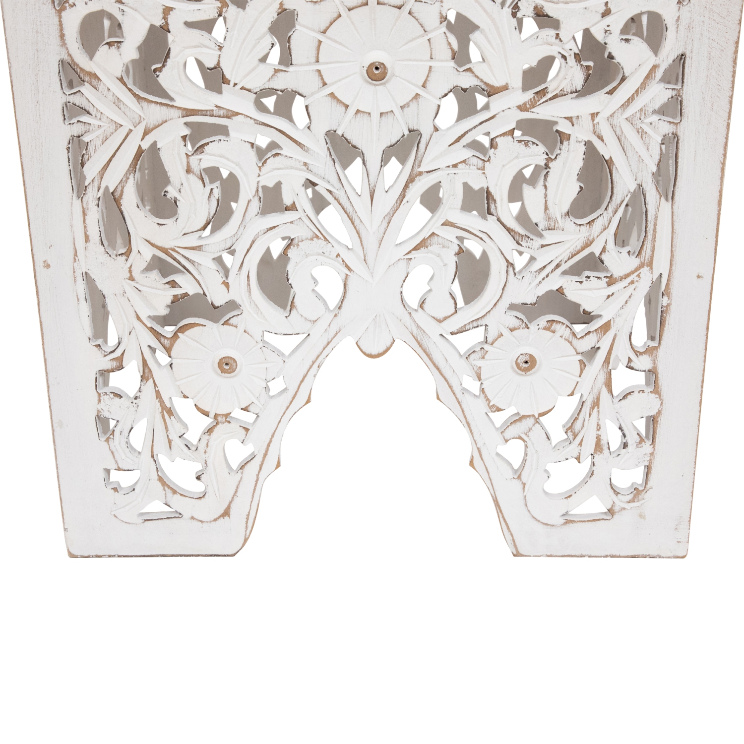 Set of 2 Antique White Square Stackable Nesting Side Table and Stool 16"