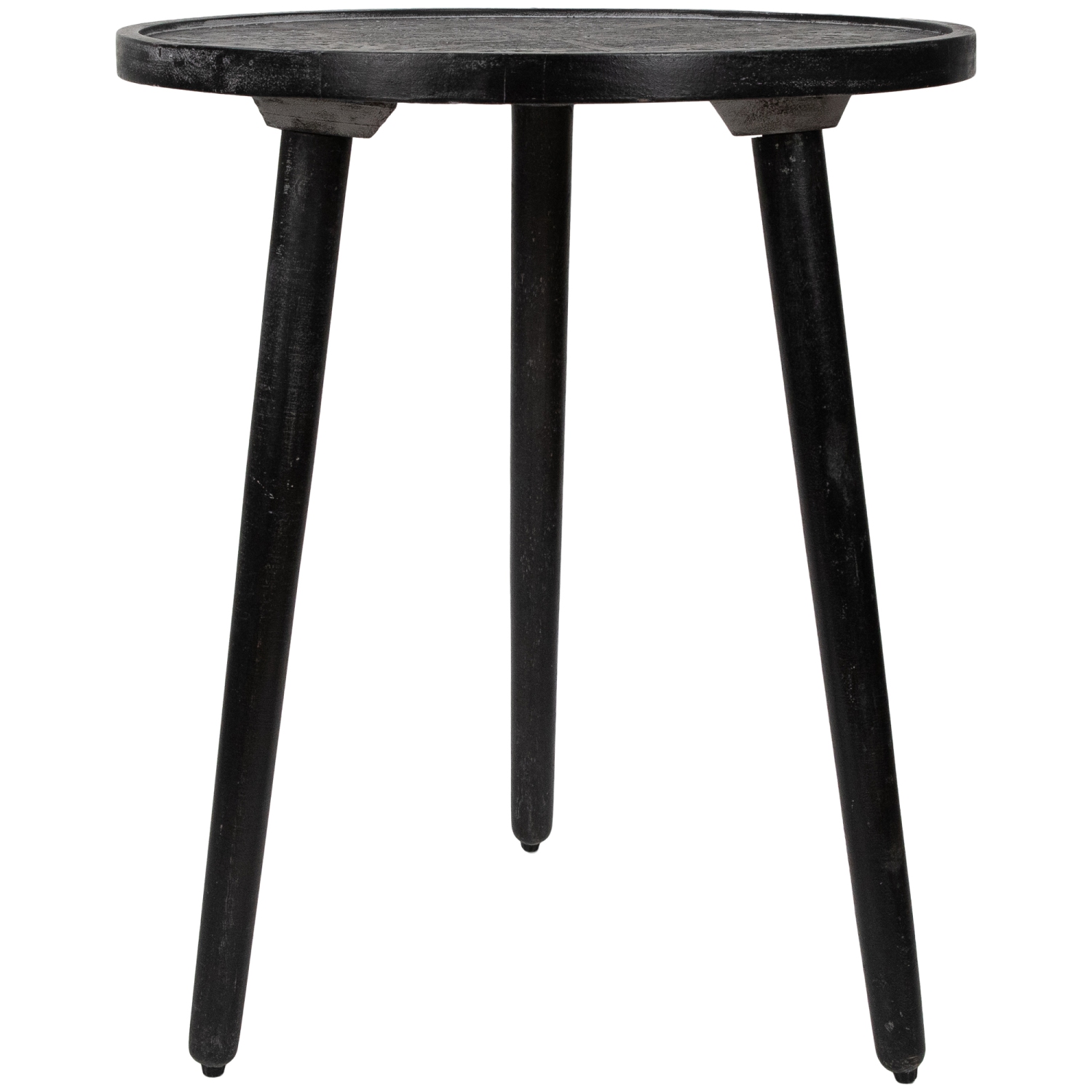 18" Charcoal Black and Gray Floral Engraved Wooden Side Table