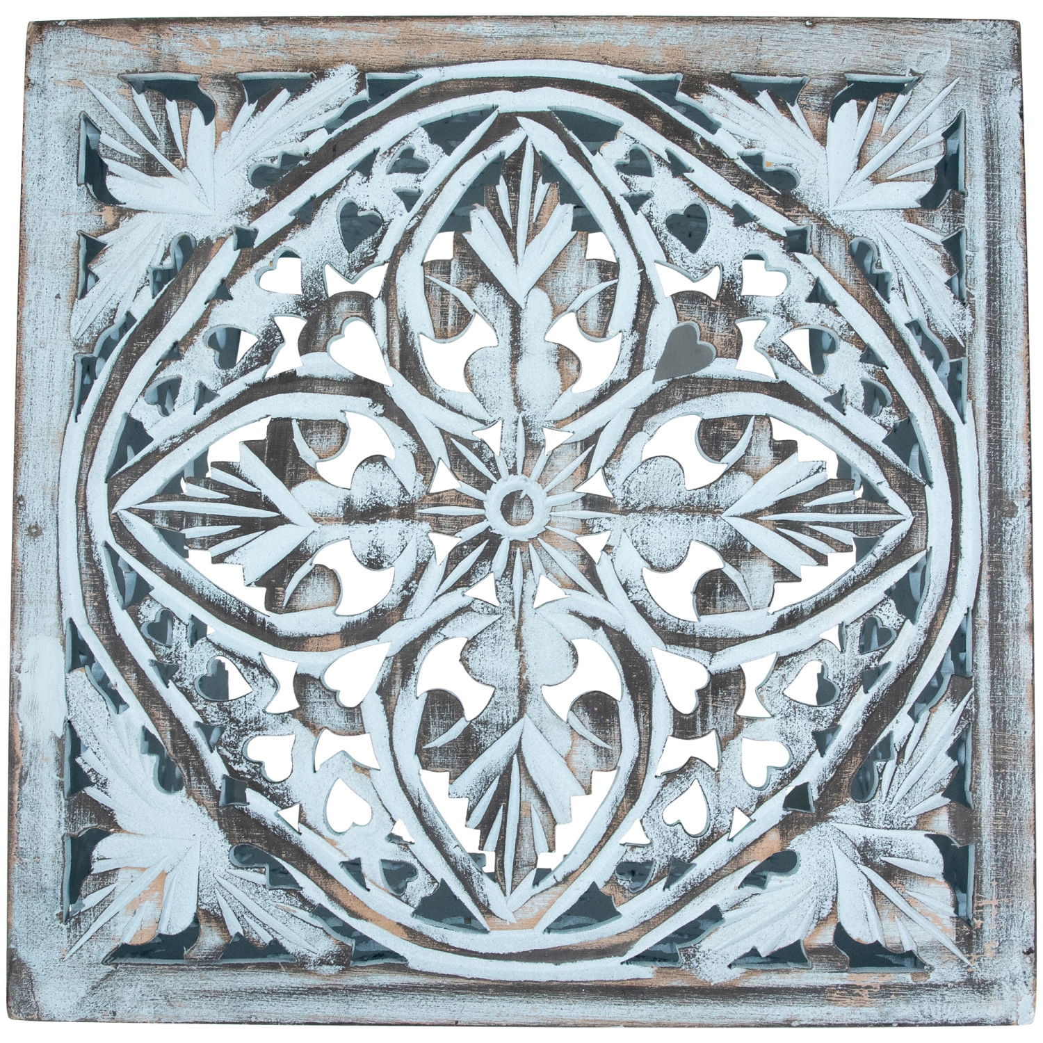 Set of 2 Antique Blue Square Stackable Nesting Side Table and Stool 16"