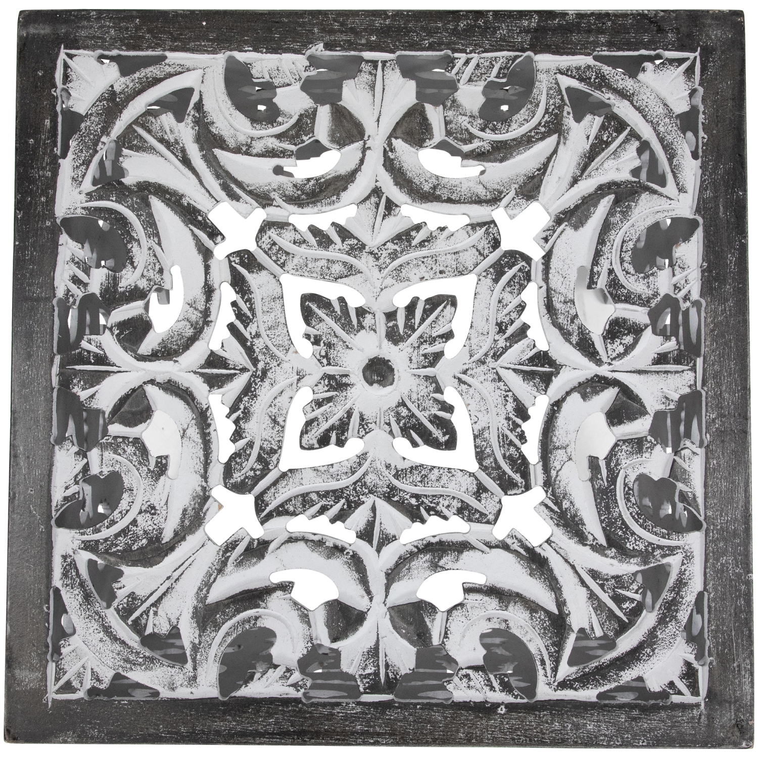 Set of 2 Antique Gray and Black Square Stackable Nesting Side Table and Stool 16"