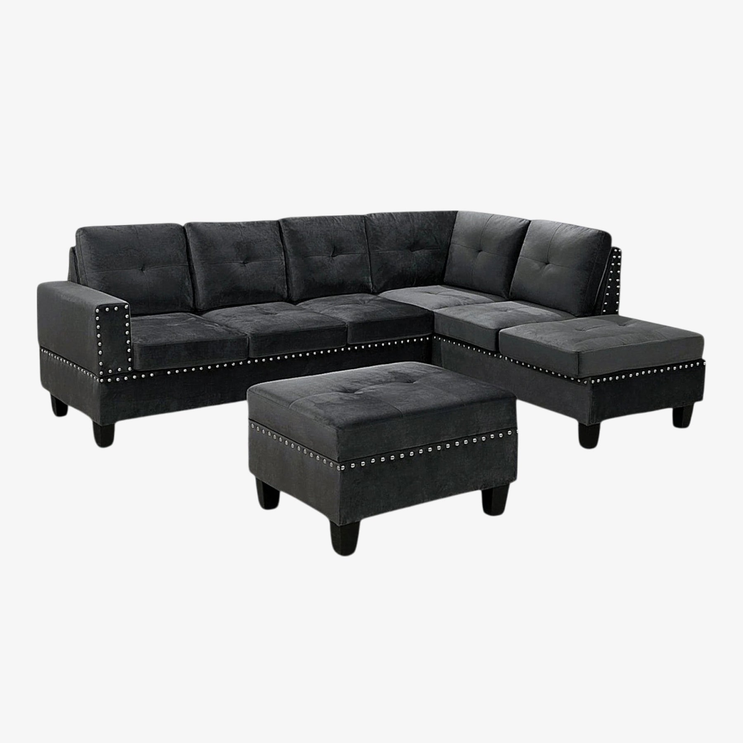 Sofa modulaire réversible 3 pièces Vincent de Cosmic Homes avec pouf de rangement - Gris