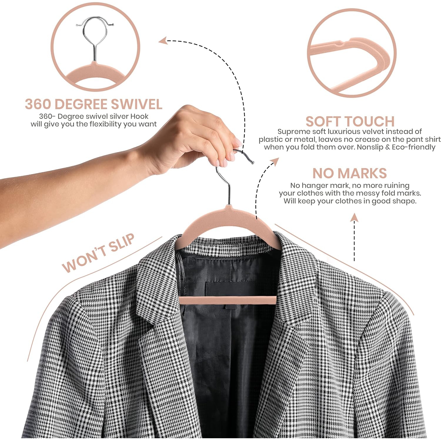 Utopia Home Premium Velvet Hangers 30 Pack - Non-Slip Clothes Pink Suit with 360 Degree Rotatable Hook Heavy Duty Coat