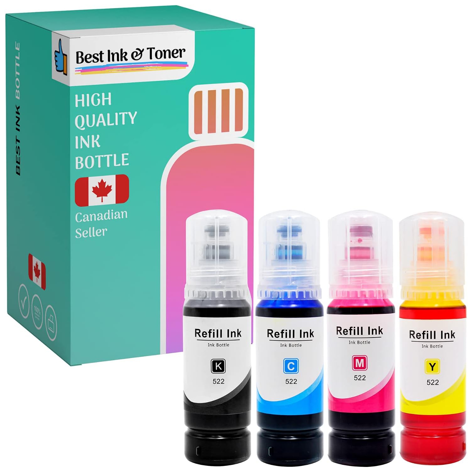 BestInk Compatible Ink Bottle Replacements for 522 T522 for use in ET-2720, ET-2800, ET-2803, ET-4700, ET-4800