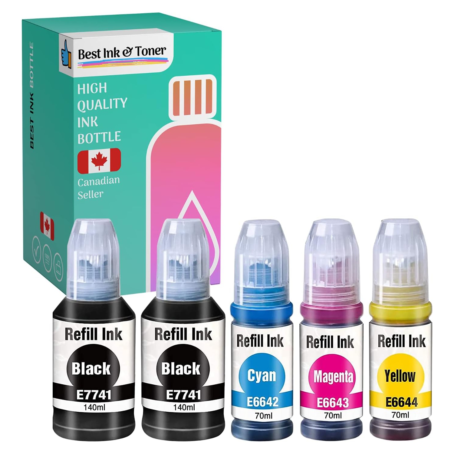 Bestink Compatible Ink Bottle Replacements for 774 & 664 (2 Black, 1 Cyan, 1 Magenta, 1 Yellow, 5-Pack) T774, T664 for use in Expression ET-3600, Workforce Series ET-16500,ET-4550