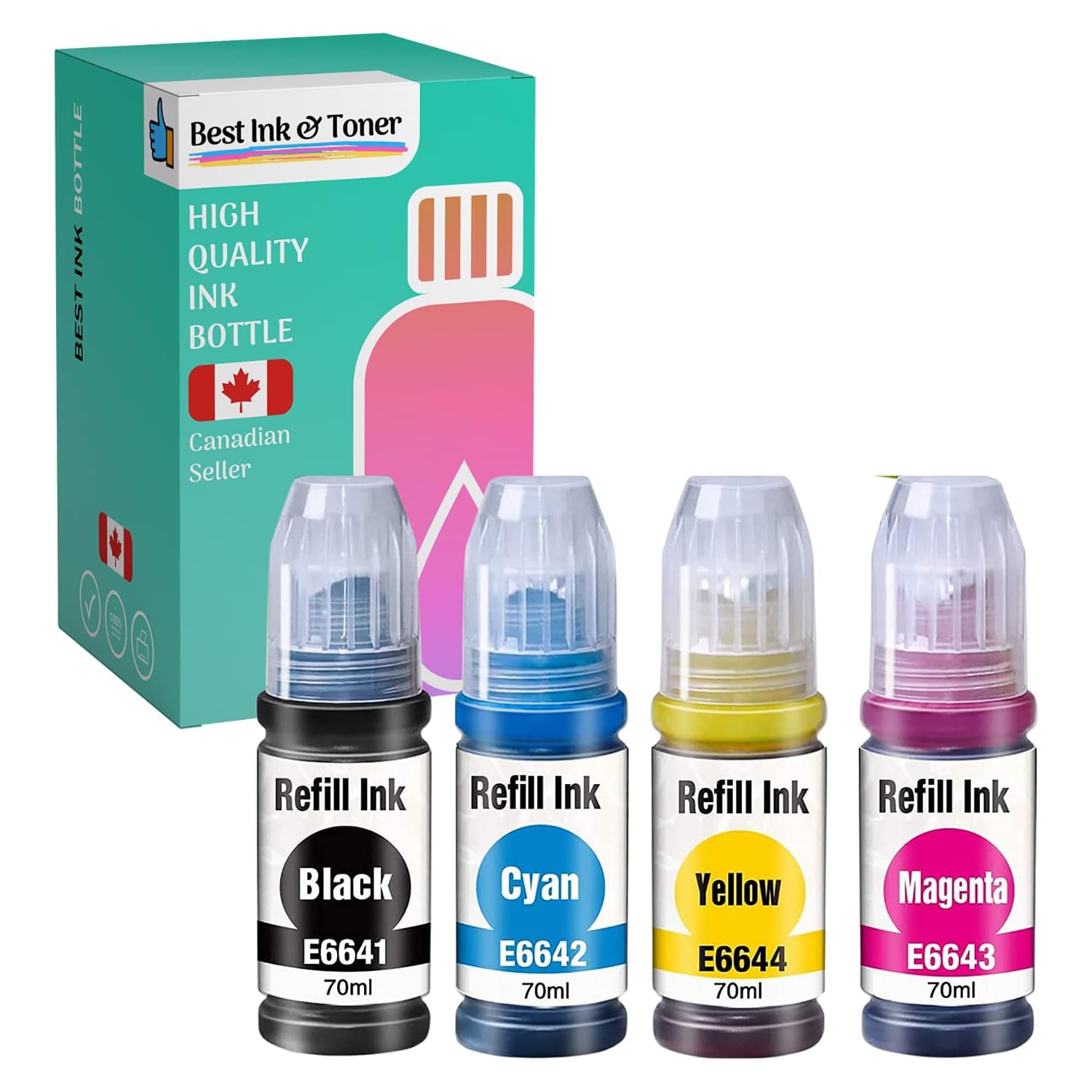 Bestink Compatible Ink Bottle Replacements for 664 T664 (1 Black, 1 Cyan, 1 Magenta, 1 Yellow, 4-Pack) T664