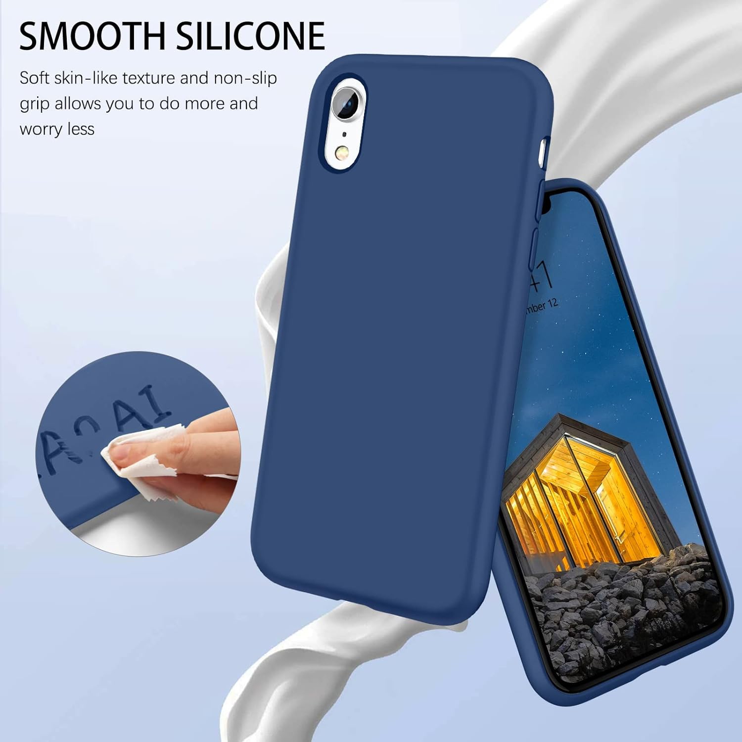 for iPhone XR Case, Liquid Silicone Slim Cover with Microfiber Cloth Lining Cushion Shockproof Full Body